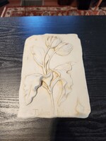 Hen Feathers - Tulipa Lutca Tulip Wall Plaque Pink Yellow Raised Relief  10x7