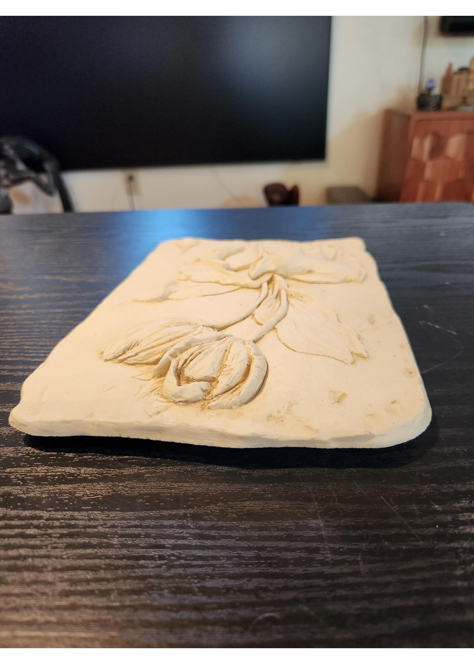 Hen Feathers - Tulipa Lutca Tulip Wall Plaque Pink Yellow Raised Relief  10x7
