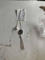 Necklace w Two 16 in. Silver Chains w White Ball  and Gray Oval (w 3 in chains)