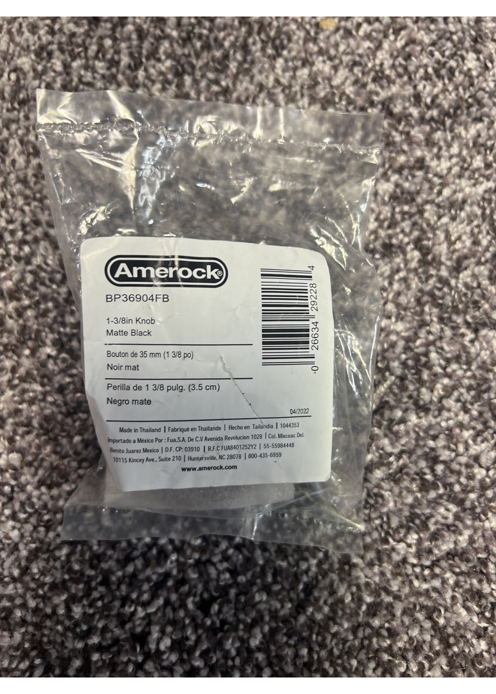Amerock 1-3/8” knob matte black