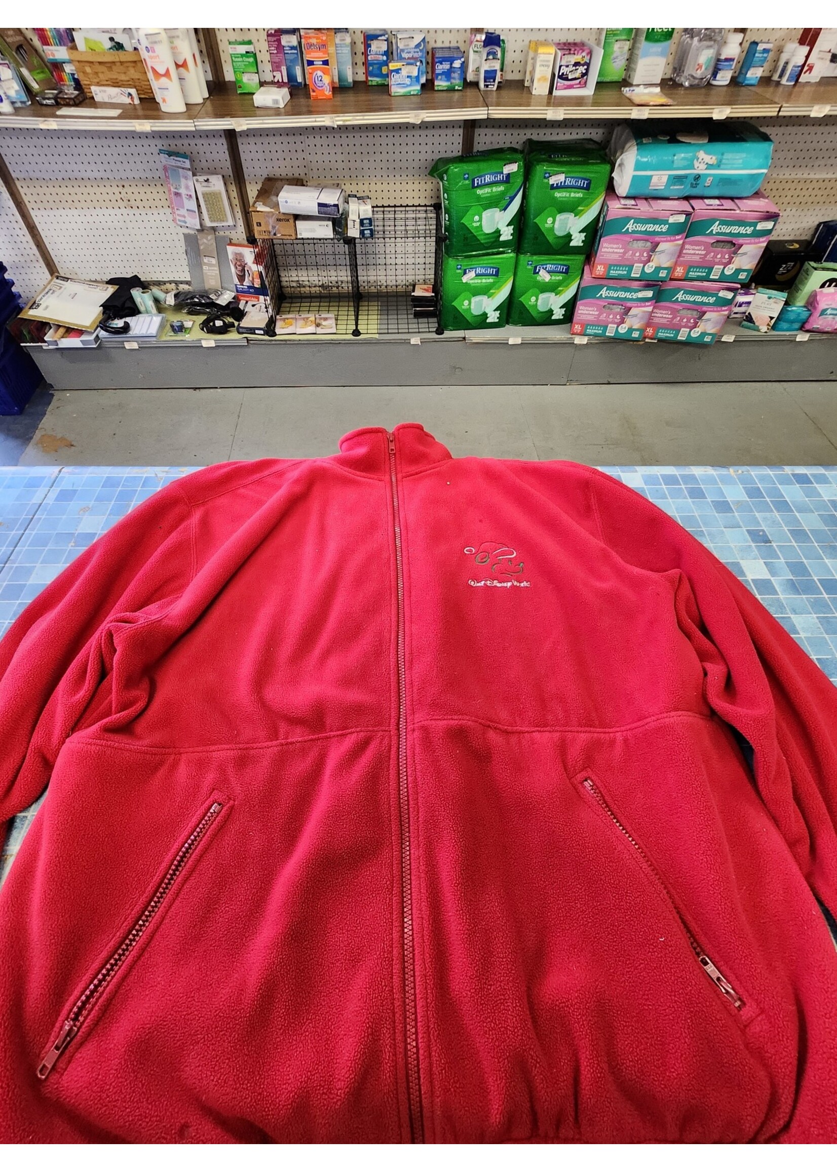 Disney Walt Disney World Mickey Mouse Santa Christmas Red Fleece Jacket XL