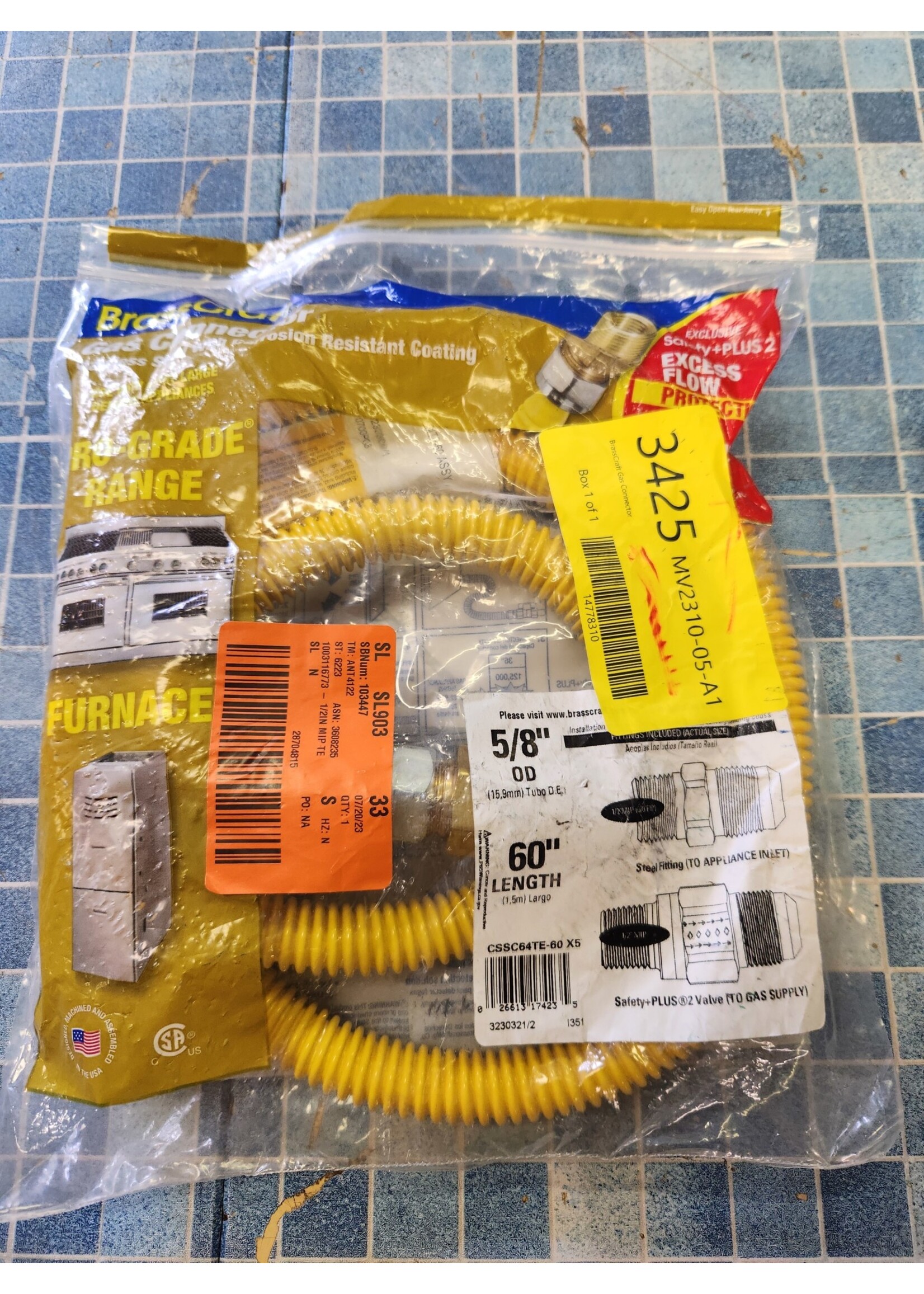 BrassCraft 1/2 in. MIP x 1/2 in. MIP x 60 in. Gas Connector (5/8 in. O.D.) w/ Safety+Plus2 Thermal Excess Flow Valve (107,000 BTU)