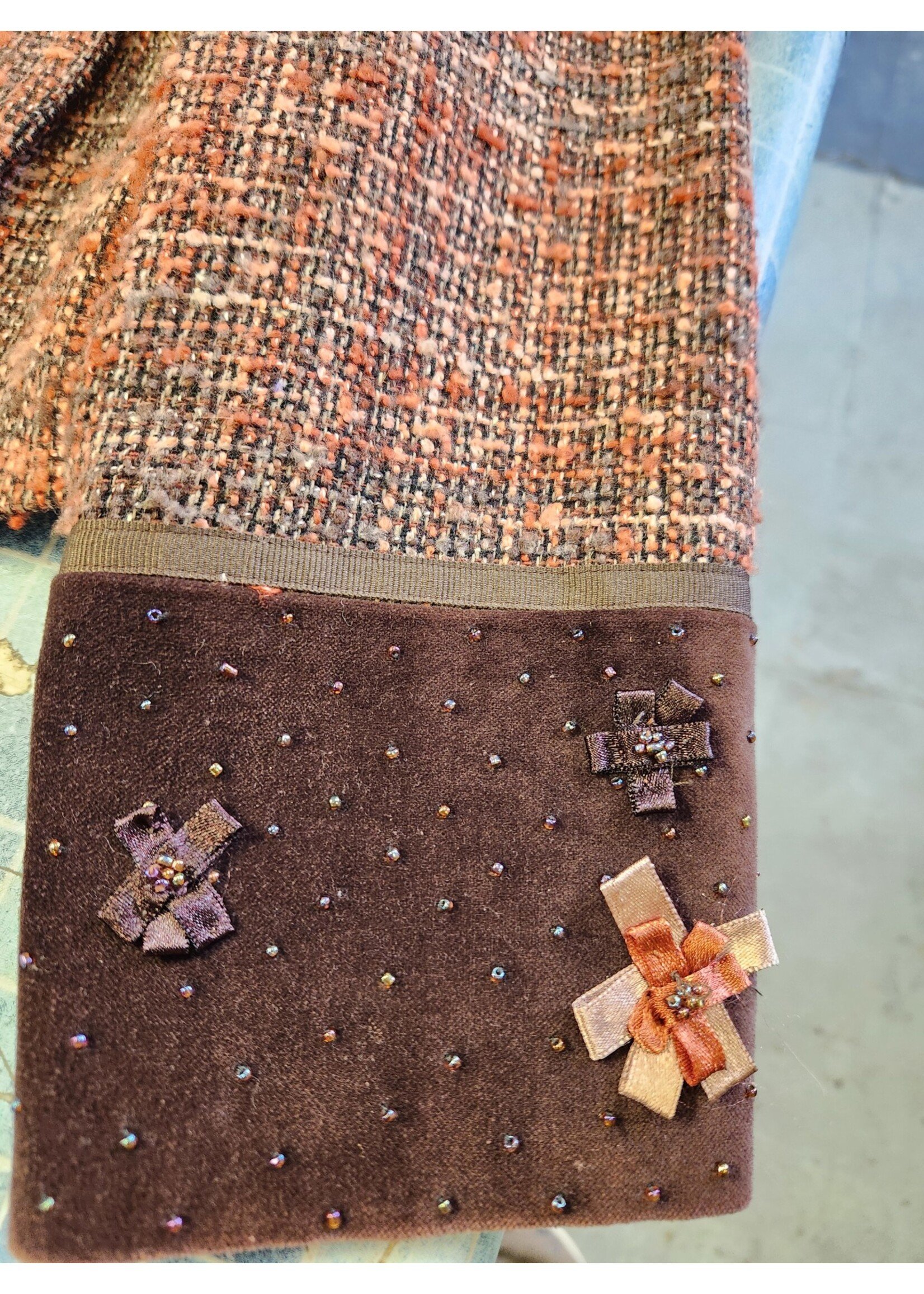 *Worn Spanner Women's Fall Blazer/Jacket Orange/Brown/Pink Tweed Brown Velvet Collar Fully Lined Size 8