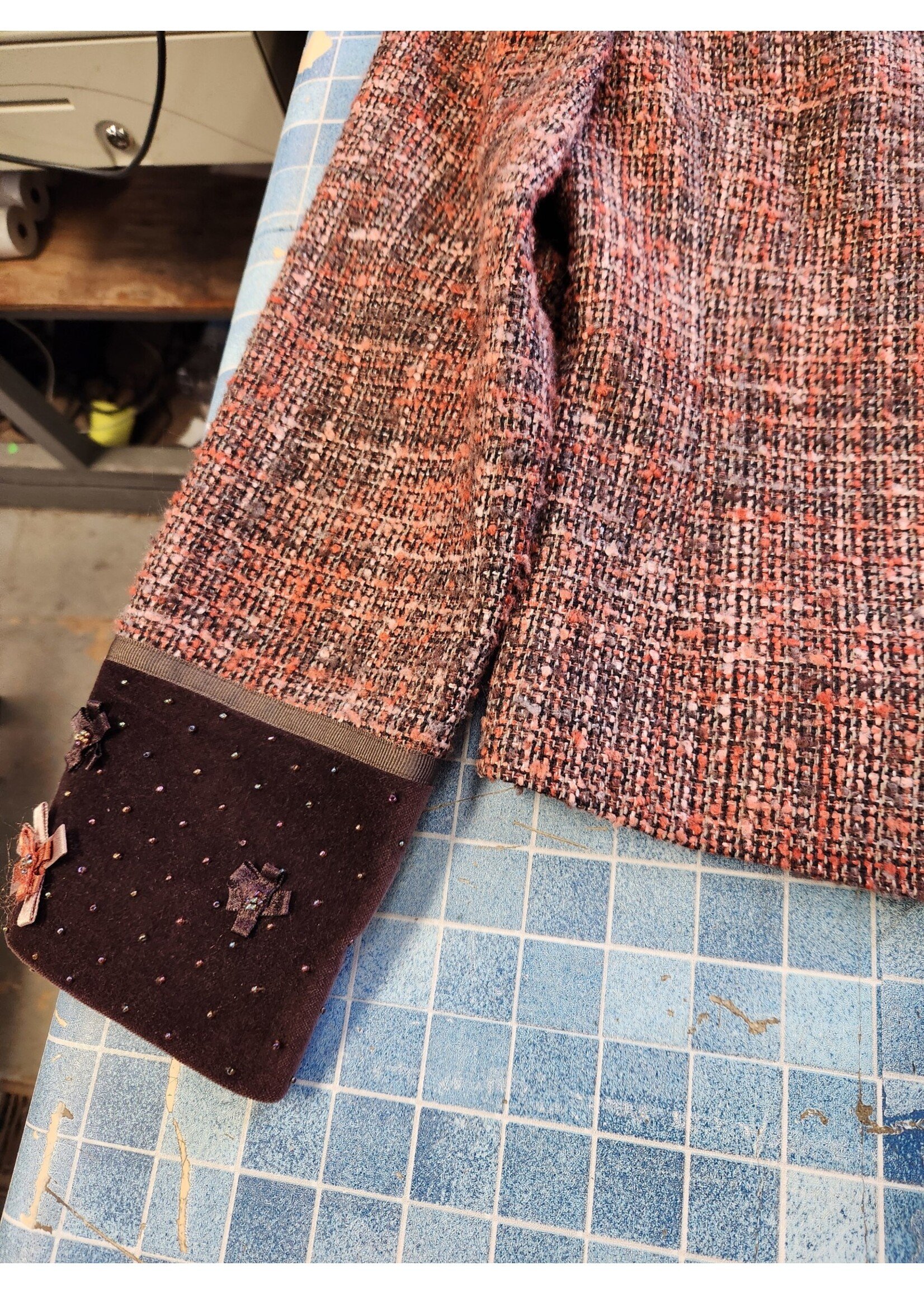 *Worn Spanner Women's Fall Blazer/Jacket Orange/Brown/Pink Tweed Brown Velvet Collar Fully Lined Size 8