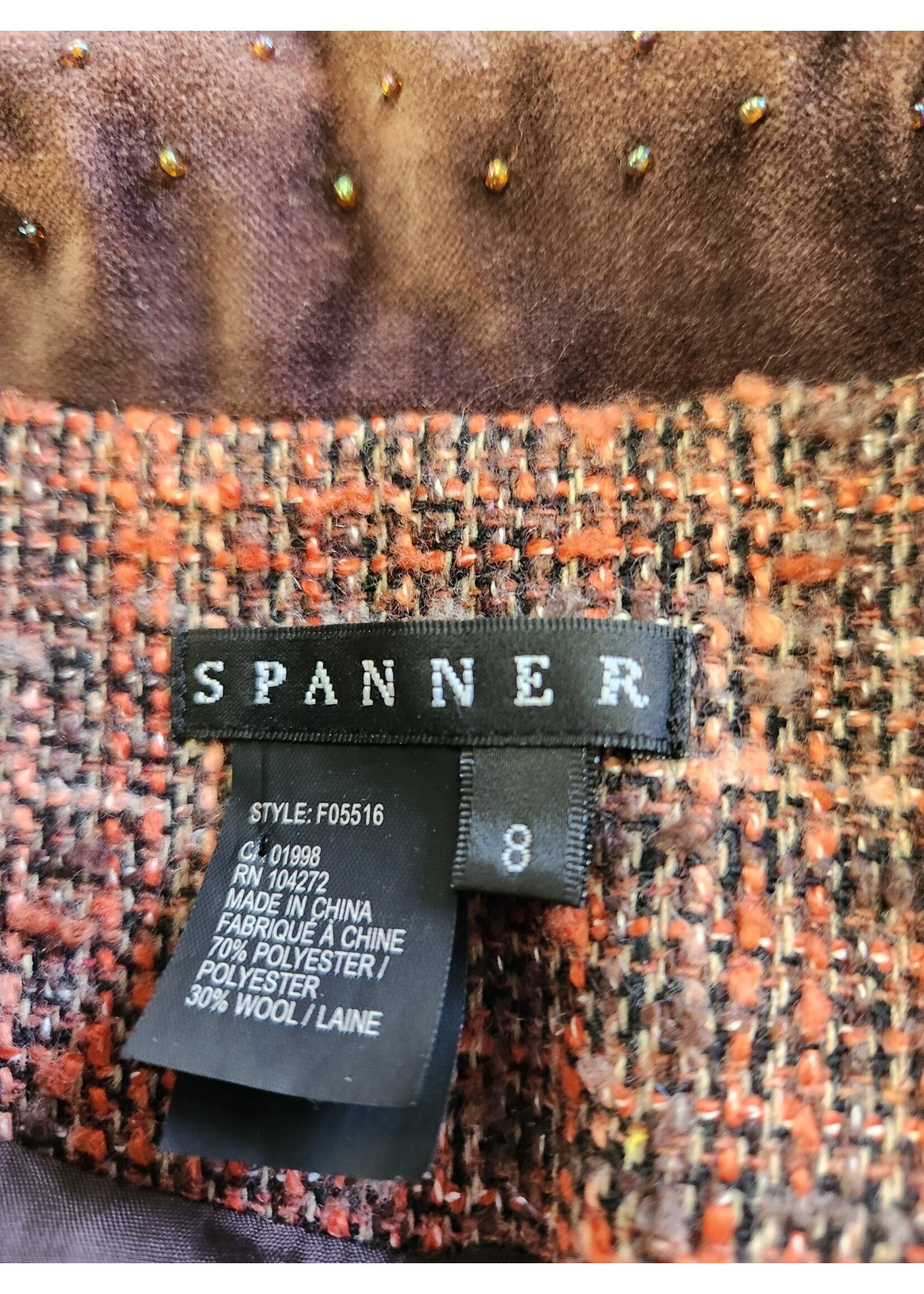 *Worn Spanner Women's Fall Blazer/Jacket Orange/Brown/Pink Tweed Brown Velvet Collar Fully Lined Size 8