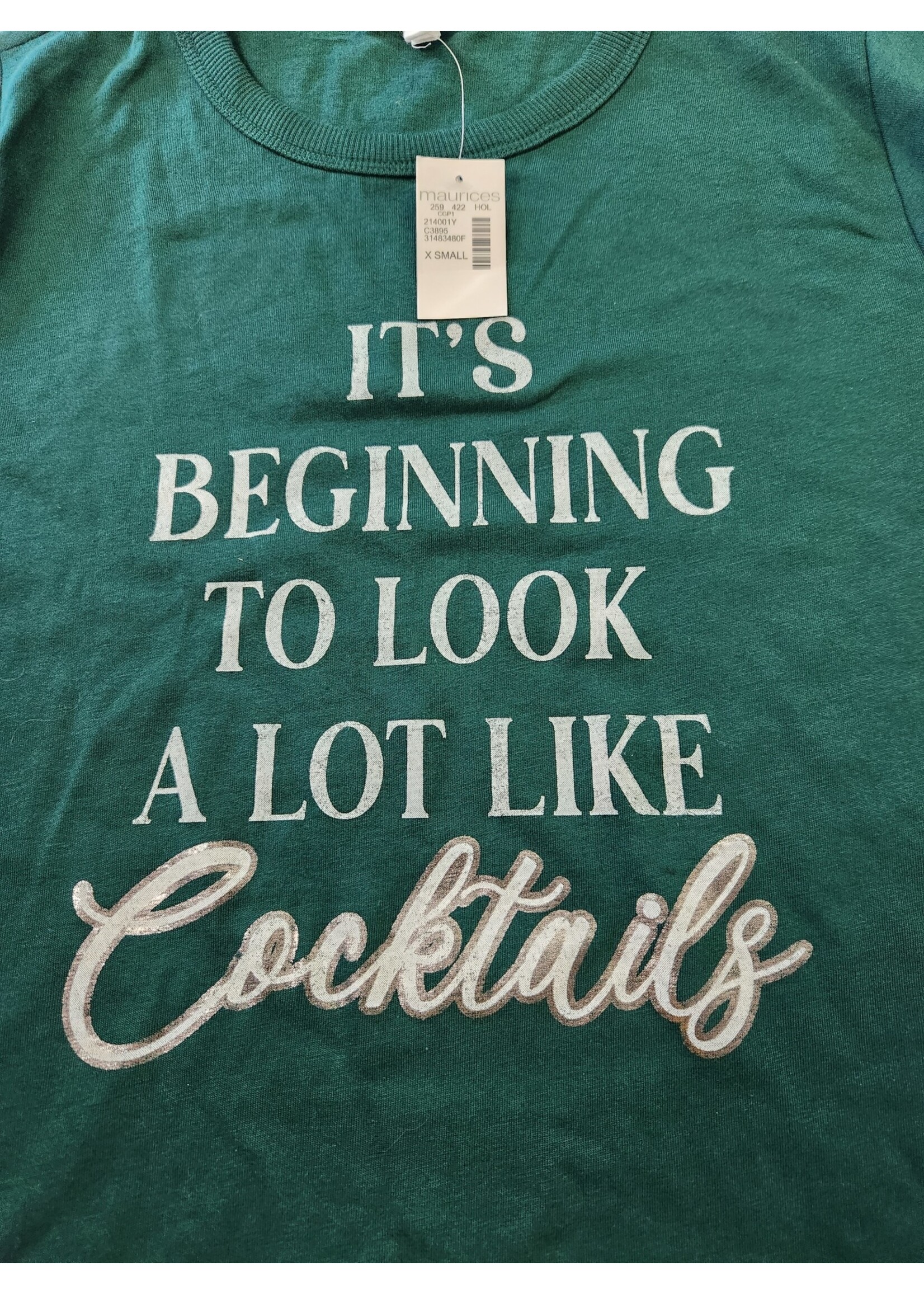 Maurices It's Beginning To Look A Lot Like Cocktails XS Short Sleeve Christmas Shirt