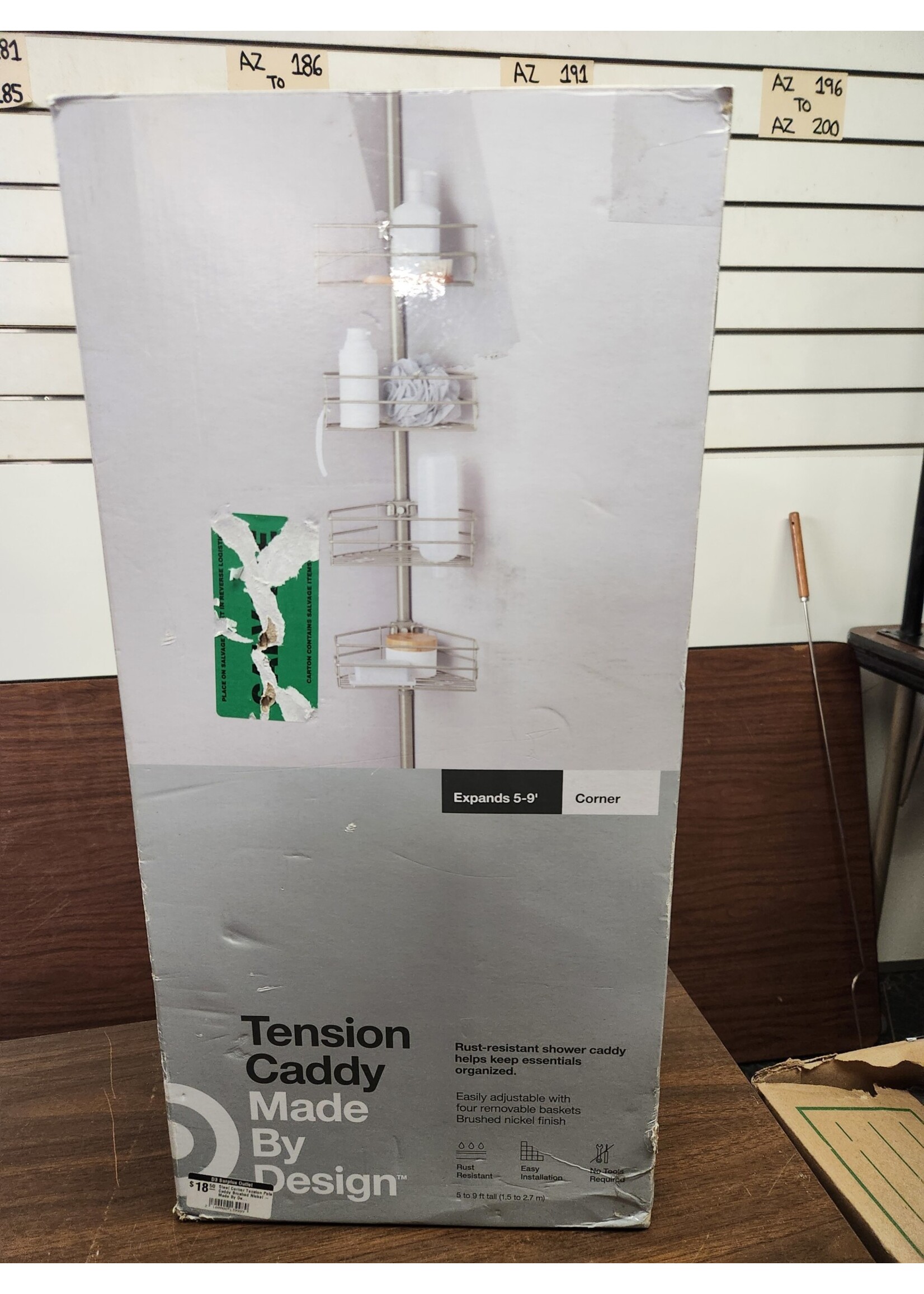 *Slightly Used, Small Scratch on Pole Steel Corner L Shaped Tension Pole Caddy Chrome - Room Essentials™