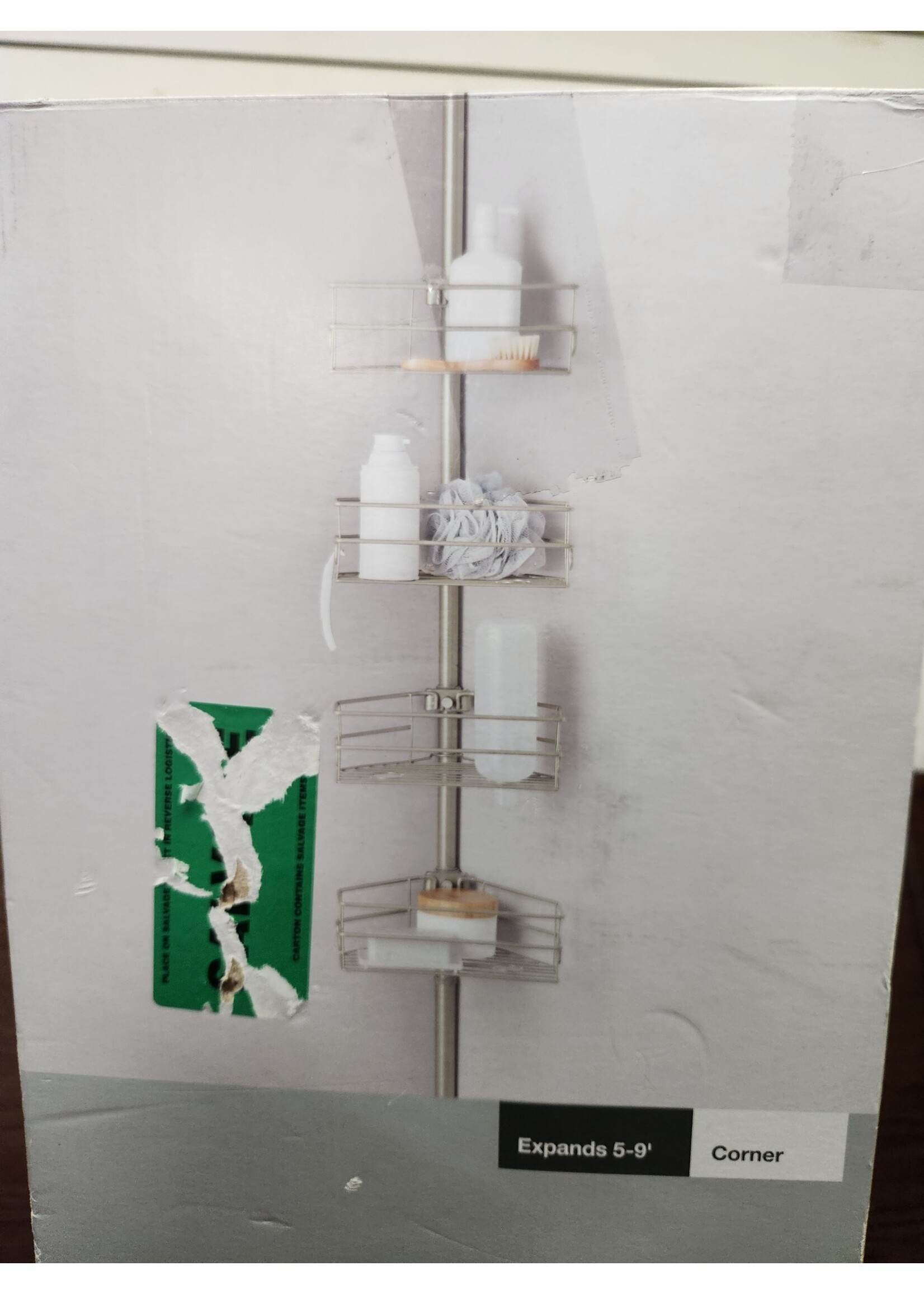*Slightly Used, Small Scratch on Pole Steel Corner L Shaped Tension Pole Caddy Chrome - Room Essentials™