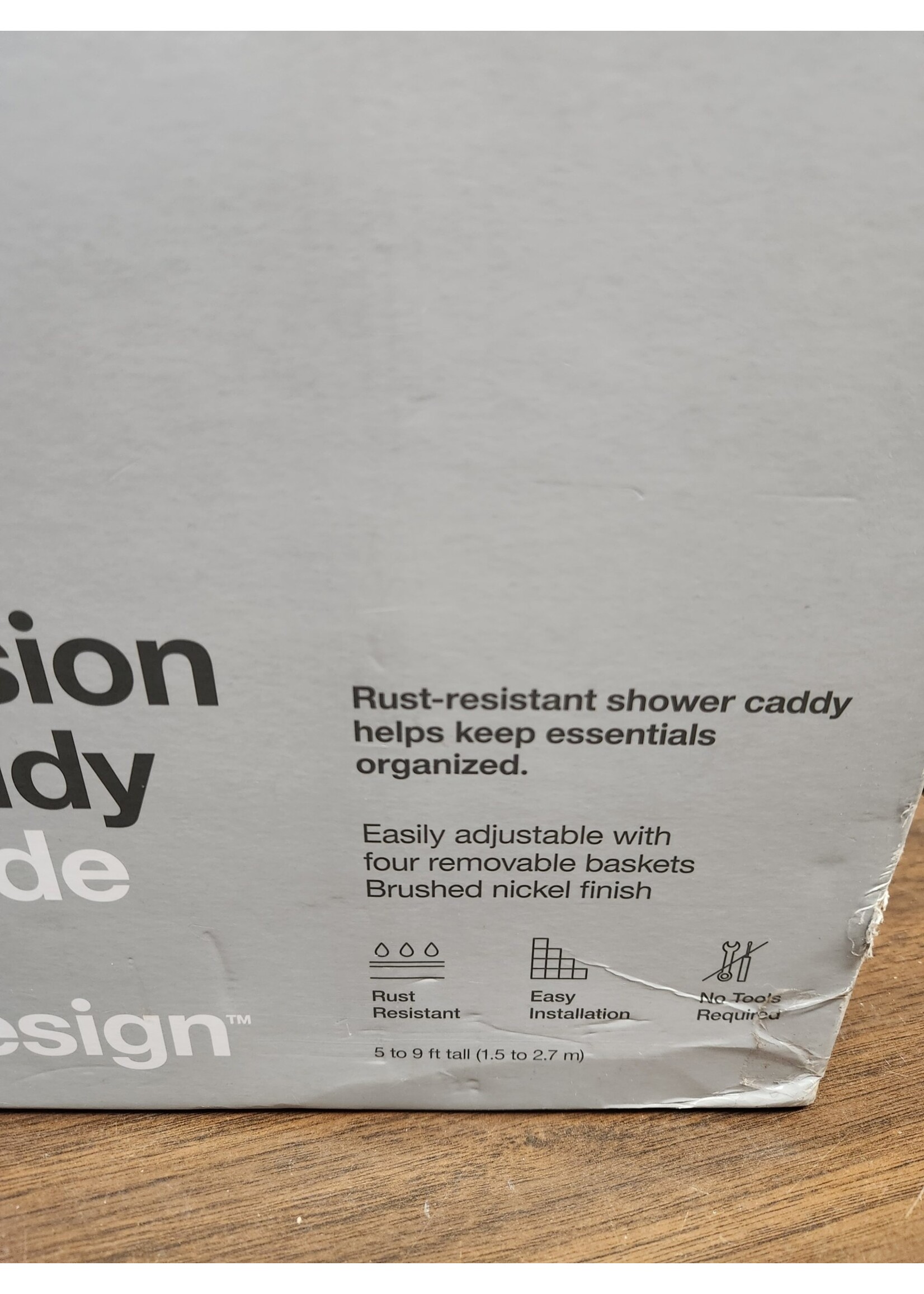 *Slightly Used, Small Scratch on Pole Steel Corner L Shaped Tension Pole Caddy Chrome - Room Essentials™