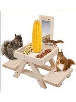Solution4Patio Expert in Garden Creation Adorable Squirrel Feeder Picnic Table Shaped with Mirror, Corn Cob Holder and Snack Mesh Tray, for Fruit, Nuts, Peanut Butter Treats, Eay to Install