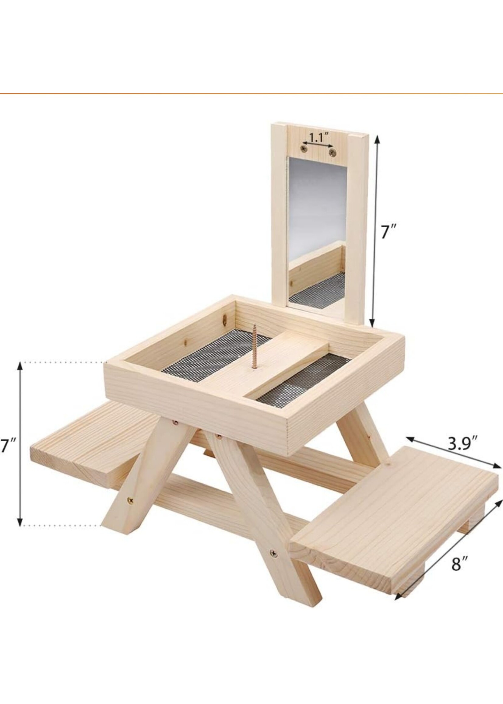 Solution4Patio Expert in Garden Creation Adorable Squirrel Feeder Picnic Table Shaped with Mirror, Corn Cob Holder and Snack Mesh Tray, for Fruit, Nuts, Peanut Butter Treats, Eay to Install