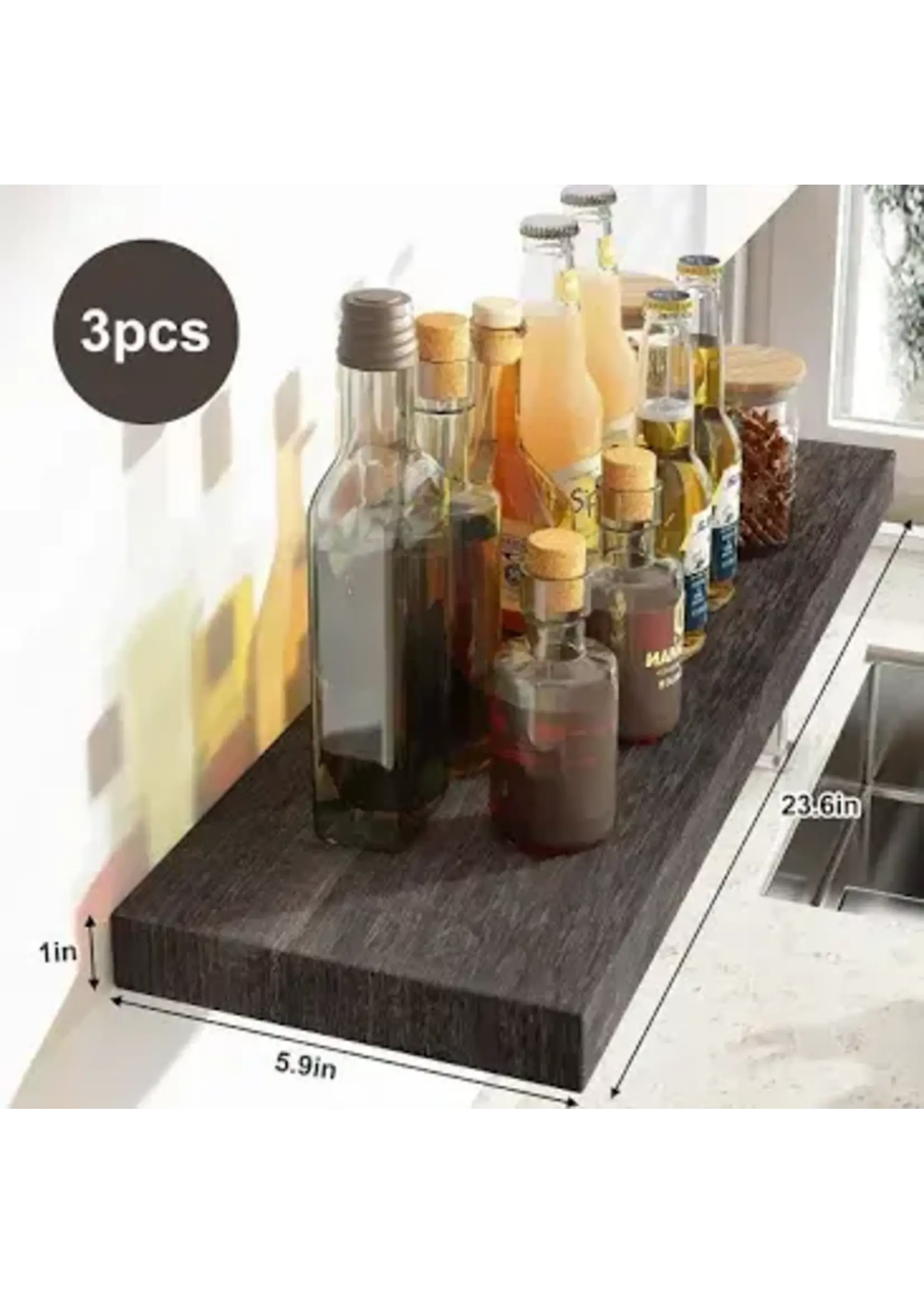 Fixwal Large 24x6in Floating Shelves, Set of 3, Carbonized Black, paulownia wood