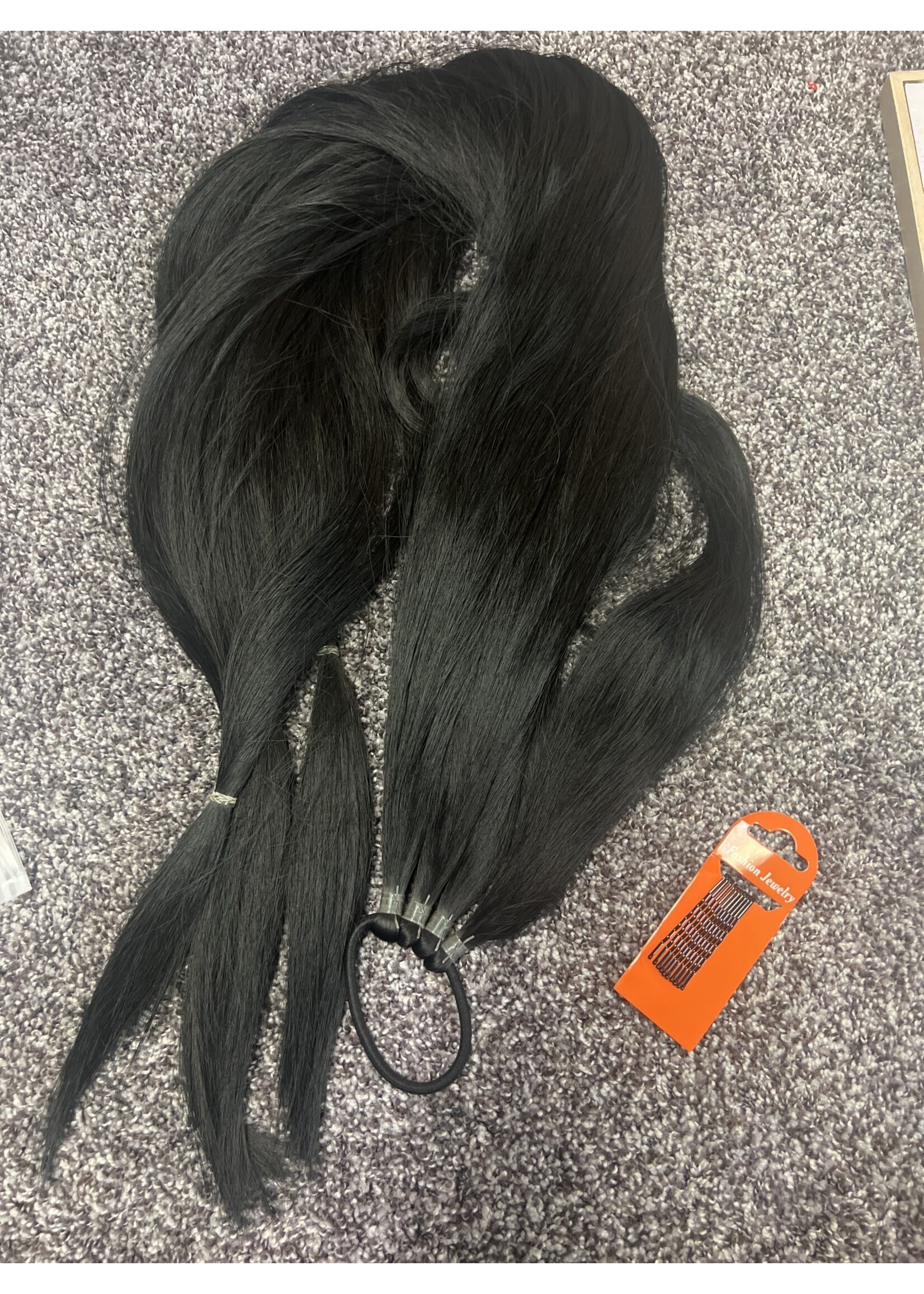FLUFYMOOZ 28 Inch Ponytail Extension, Versatile Elastic Band Ponytail Extension for Women, Long Straight Synthetic Ponytail Daily Hair Black