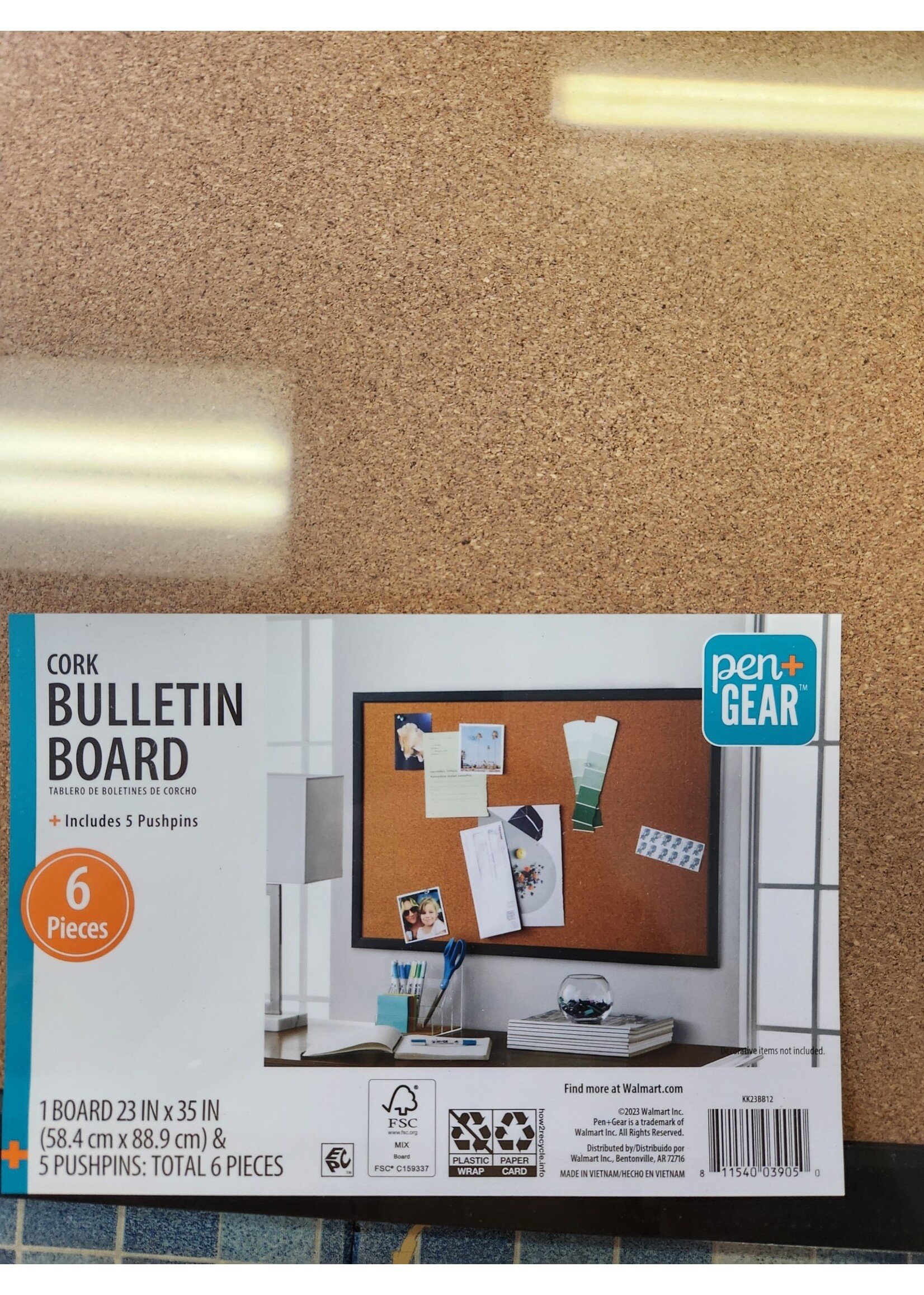 Pen+Gear Cork Bulletin Board, Height 23" x Width 35" x Depth 0.65"