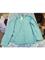 Women's St Johns Bay Long Sleeve Green/Aqua  Button Down Top Shirt XXL
