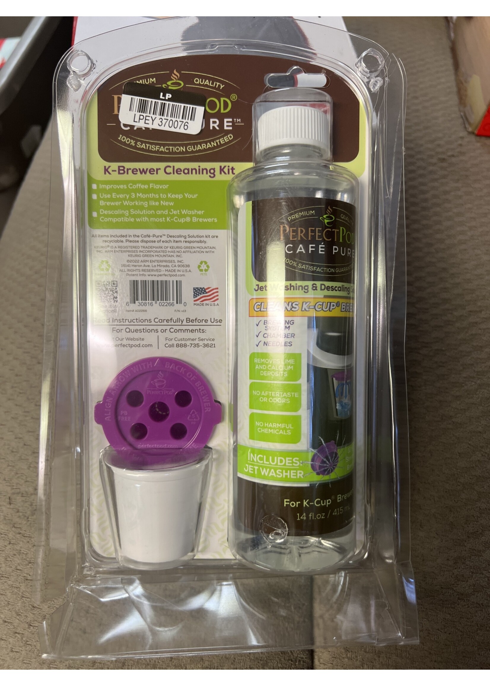 Light package damage- Perfect Pod Cafe Pure jet washing and descaling solution kit cleans K-Cup Brewers 14 oz