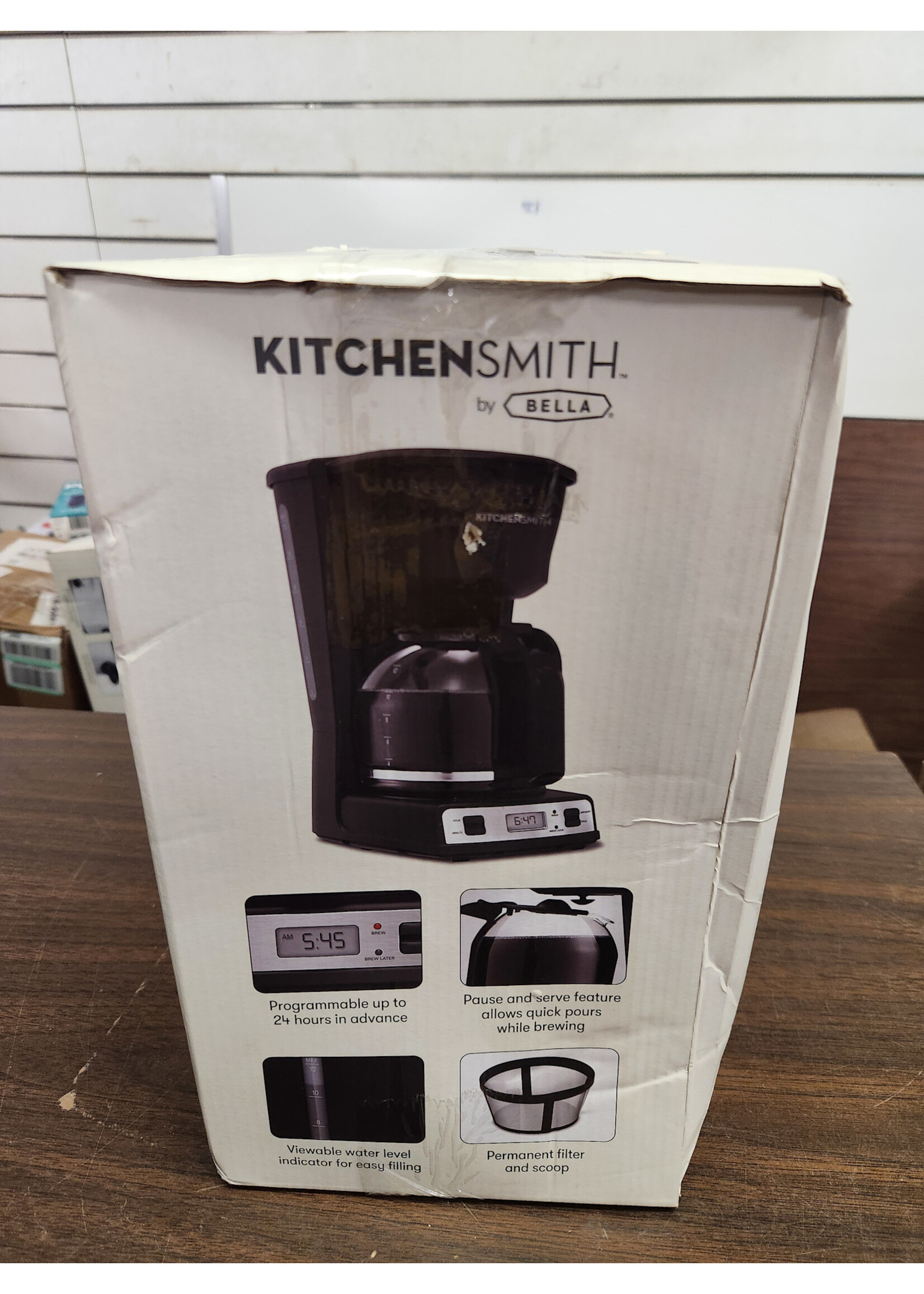 KitchenSmith KitchenSmith by Bella 12 Cup Programmable Coffeemaker: Electric Coffee Maker, 60 oz Capacity, Dishwasher-Safe Parts, Gray