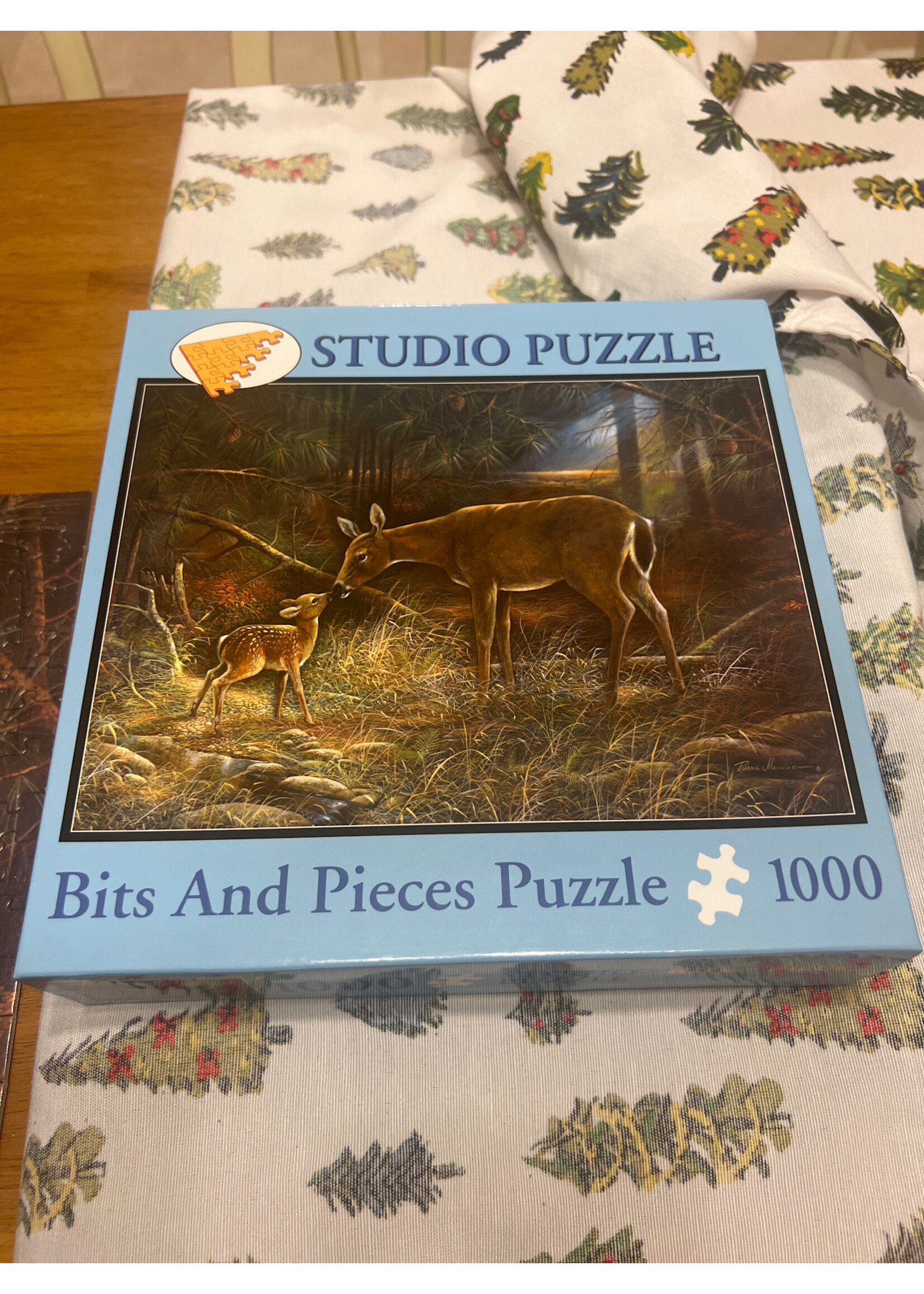 Assembled once- Studio Puzzle- Bits and Pieces 1000 pc puzzle two deer “A Kiss for Mommy”