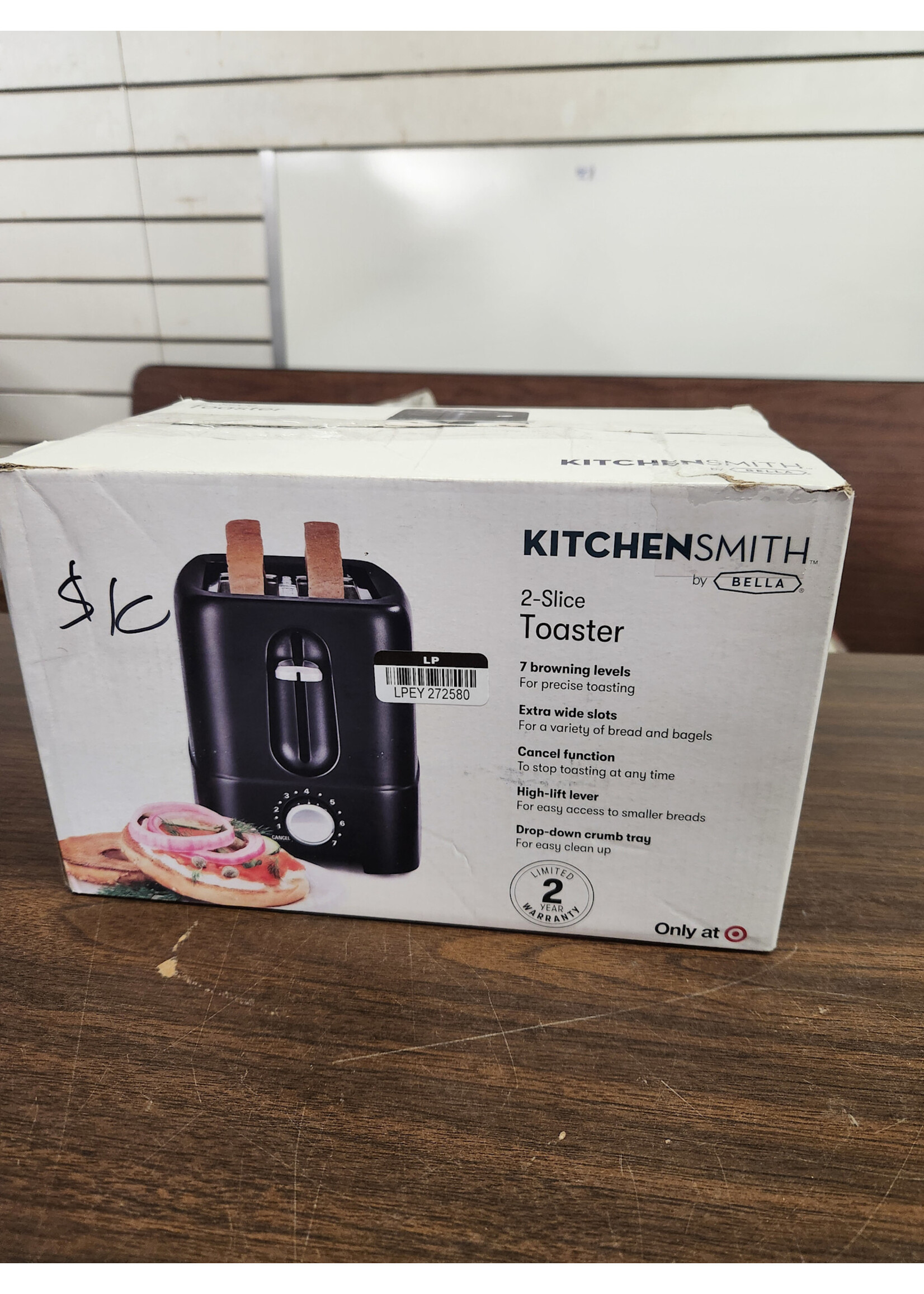 KitchenSmith by Bella 2 Slice Toaster: Black, Bagel & Bread Warmer, 750W, Compact Design, 2-Year Warranty