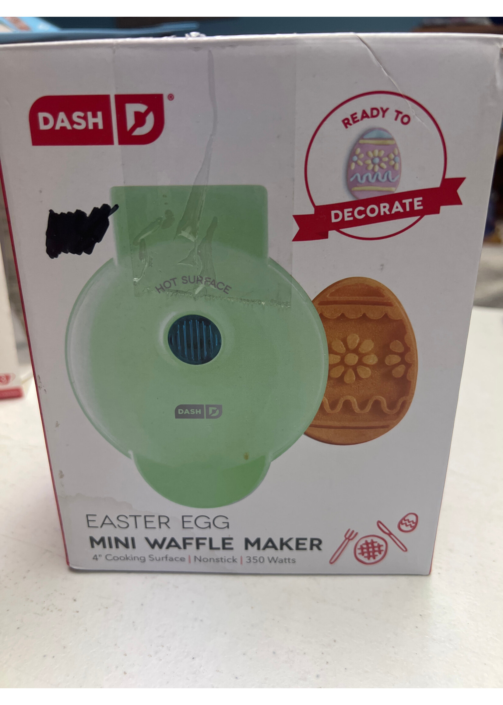 Open box- Dash Easter Egg Mini Waffle Maker 4” cooking surface 350w