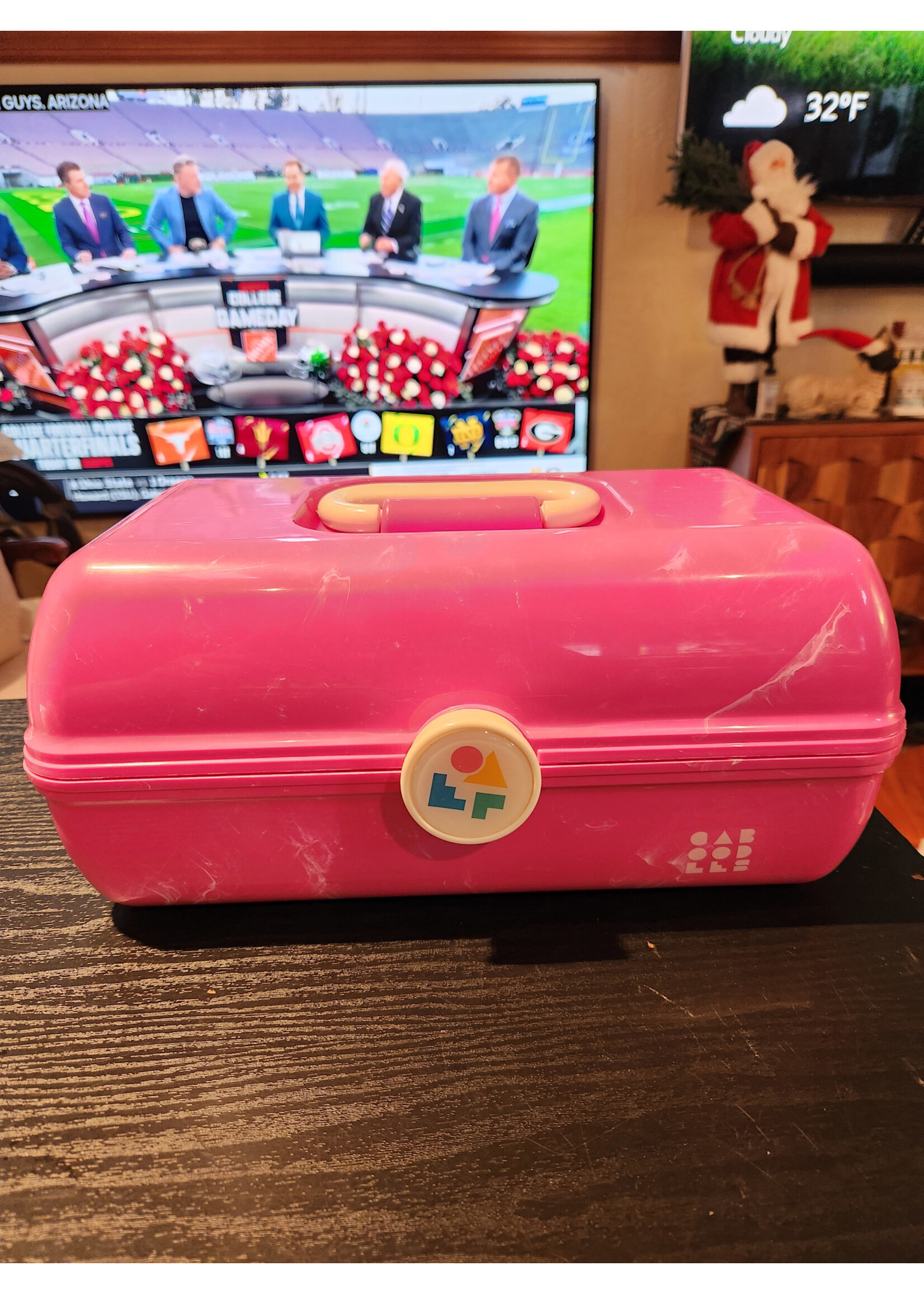 Caboodles On-The-Go Girl Retro Case Bubblegum Marble Pink Mirror 13x7.5x6 Inch