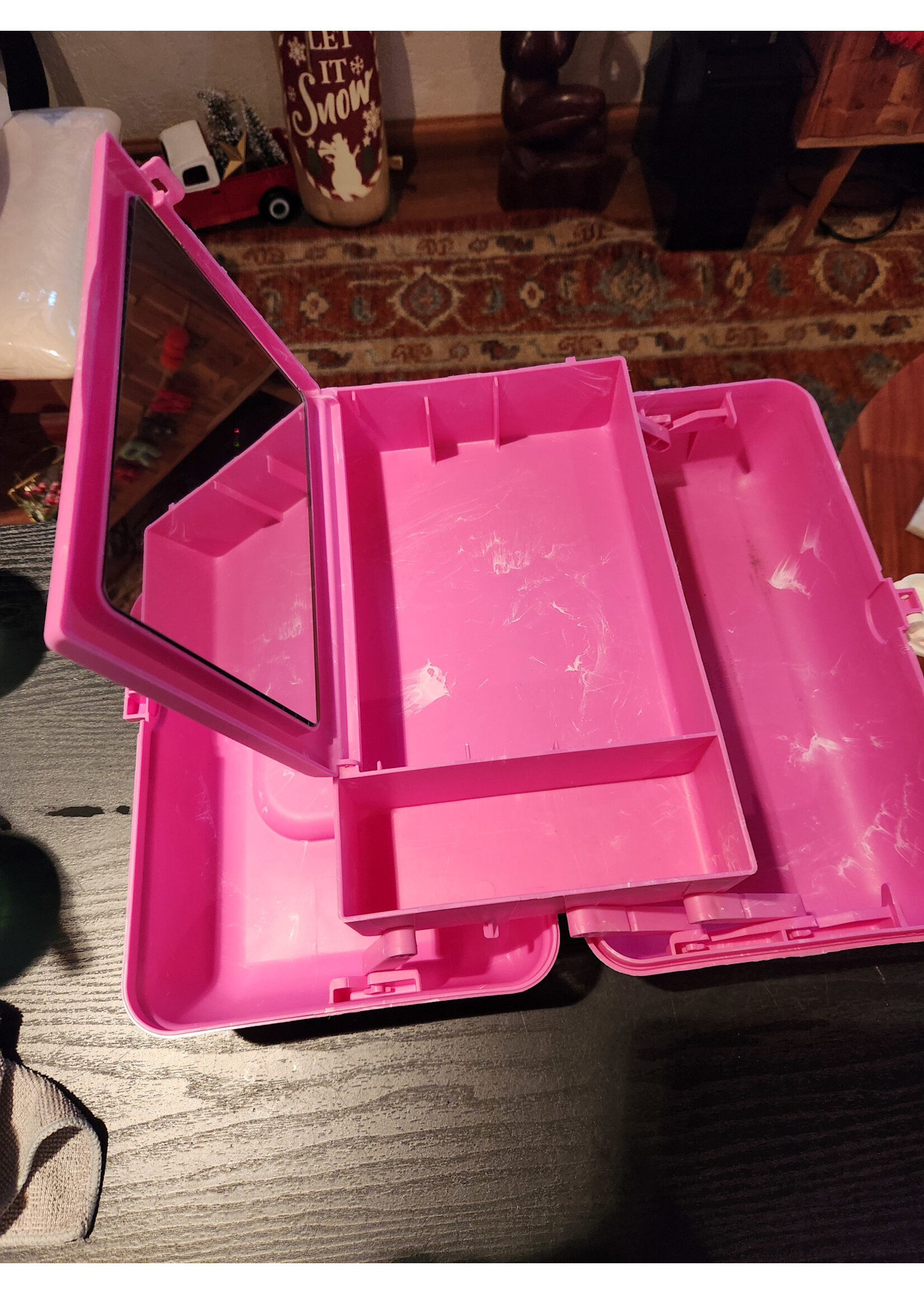 Caboodles On-The-Go Girl Retro Case Bubblegum Marble Pink Mirror 13x7.5x6 Inch