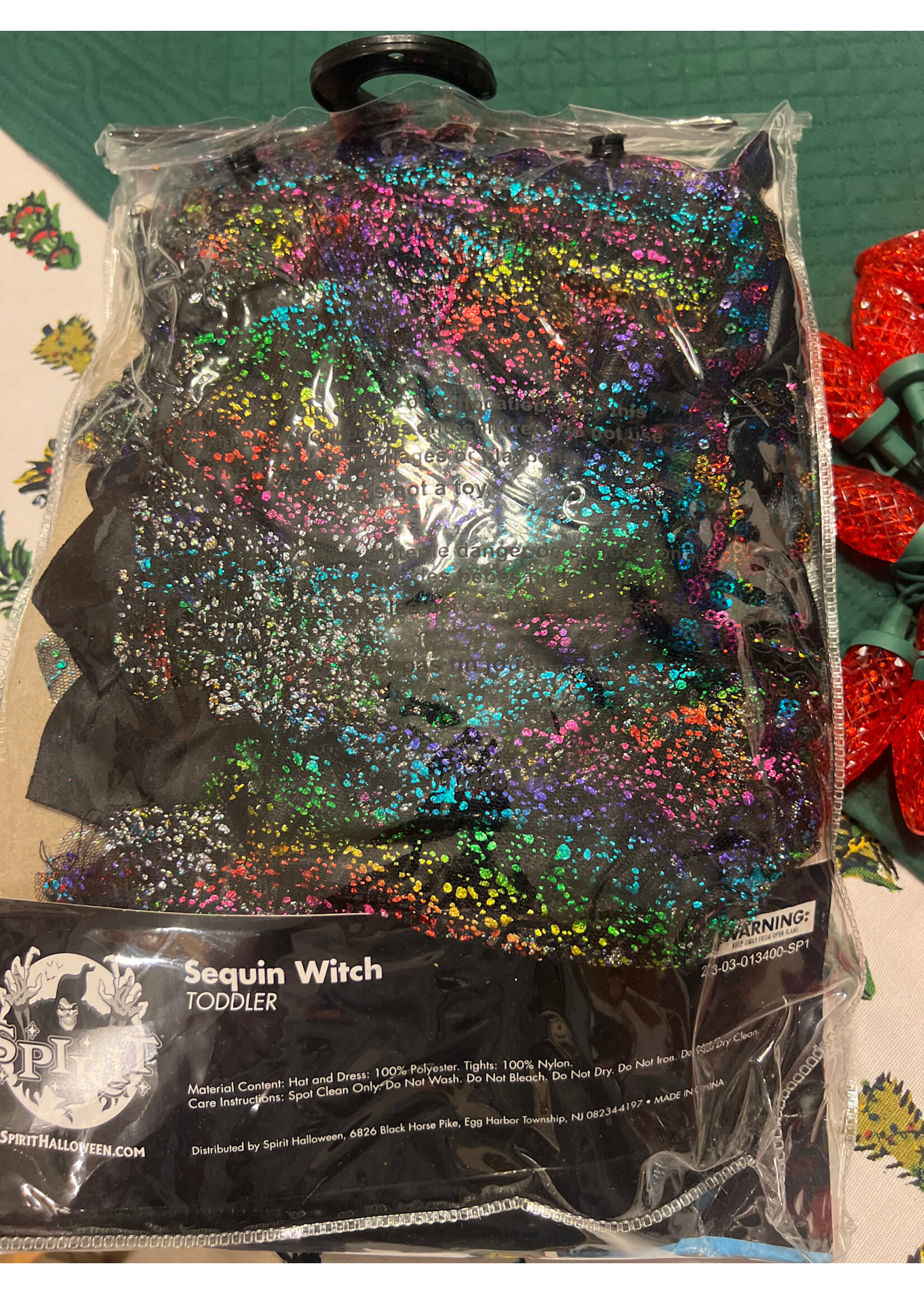 Open package- Spirit Sequin witch toddler costume 2T dress, hat & tights
