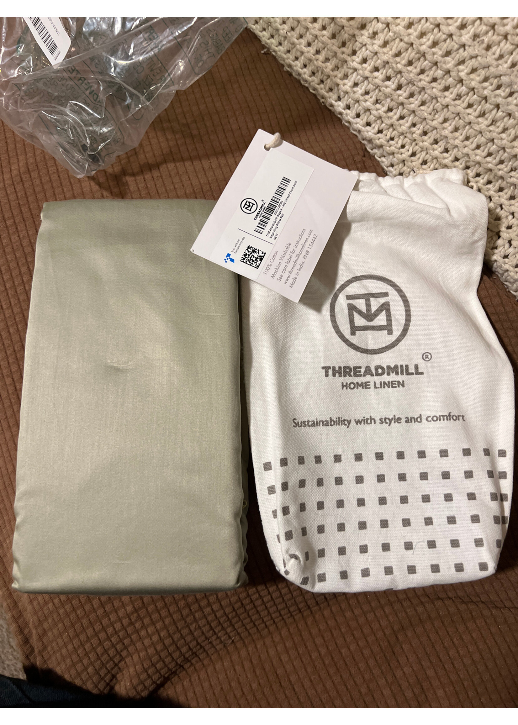Threadmill Home Linen 400 thread Sage King Pillowcase Pair