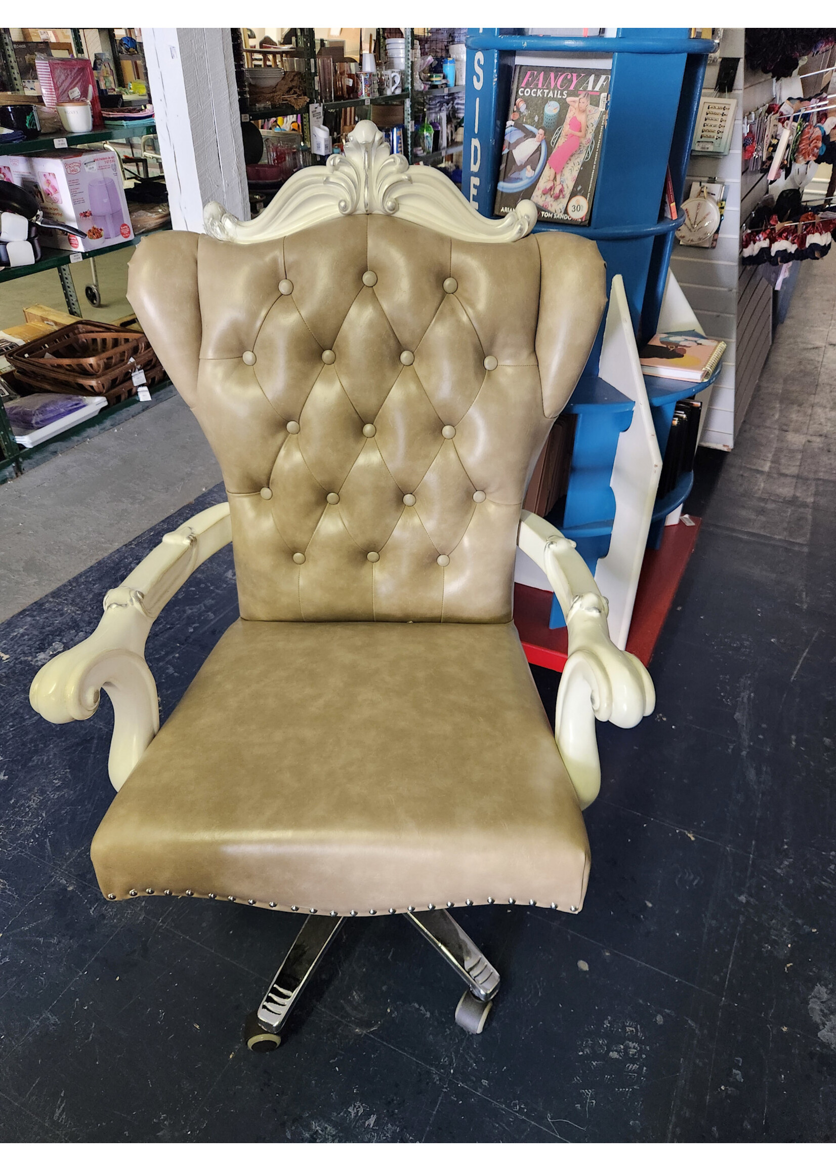 Acme Versailles Faux Leather Tufted Executive Chair in Cream and Bone White