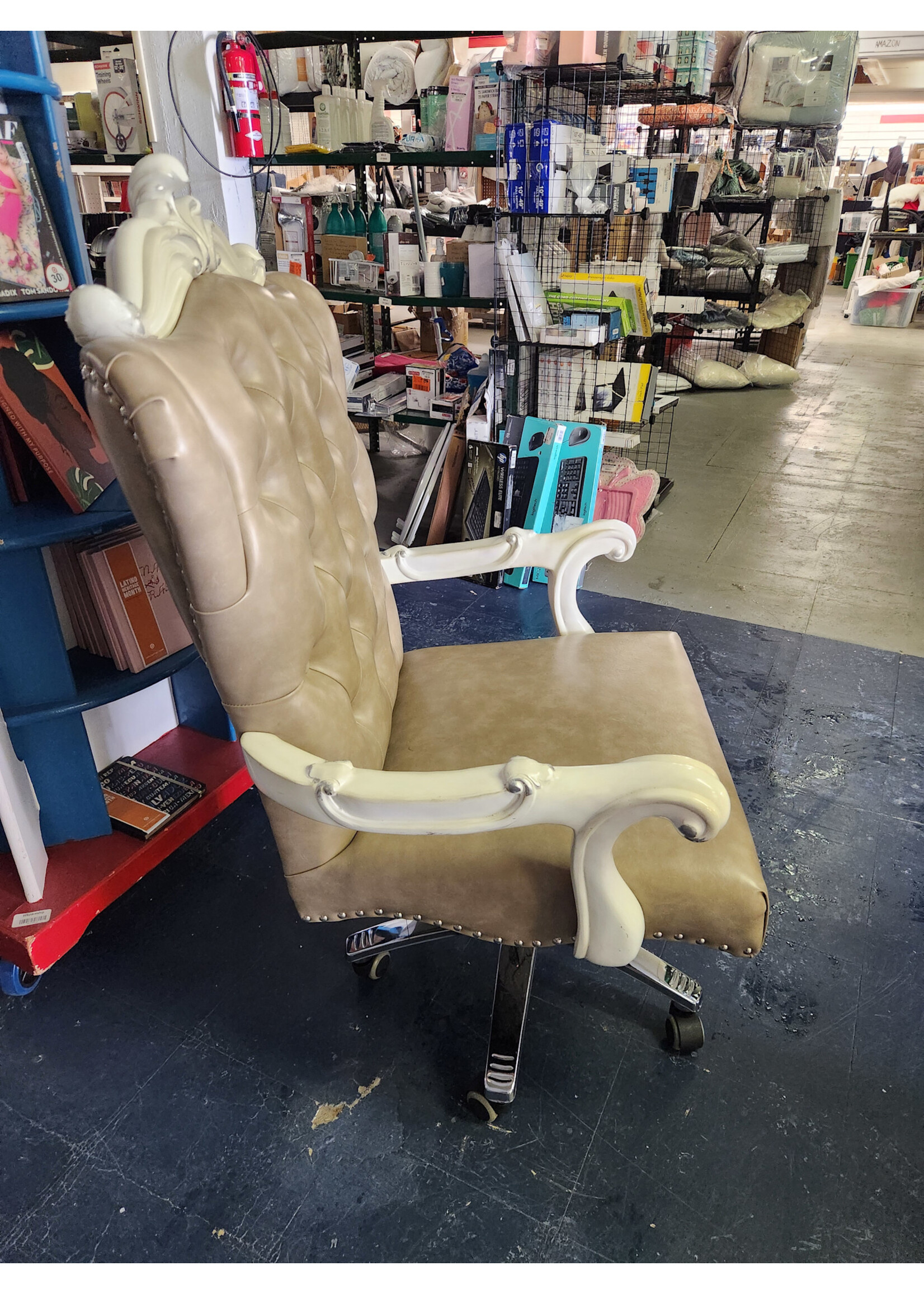 Acme Versailles Faux Leather Tufted Executive Chair in Cream and Bone White