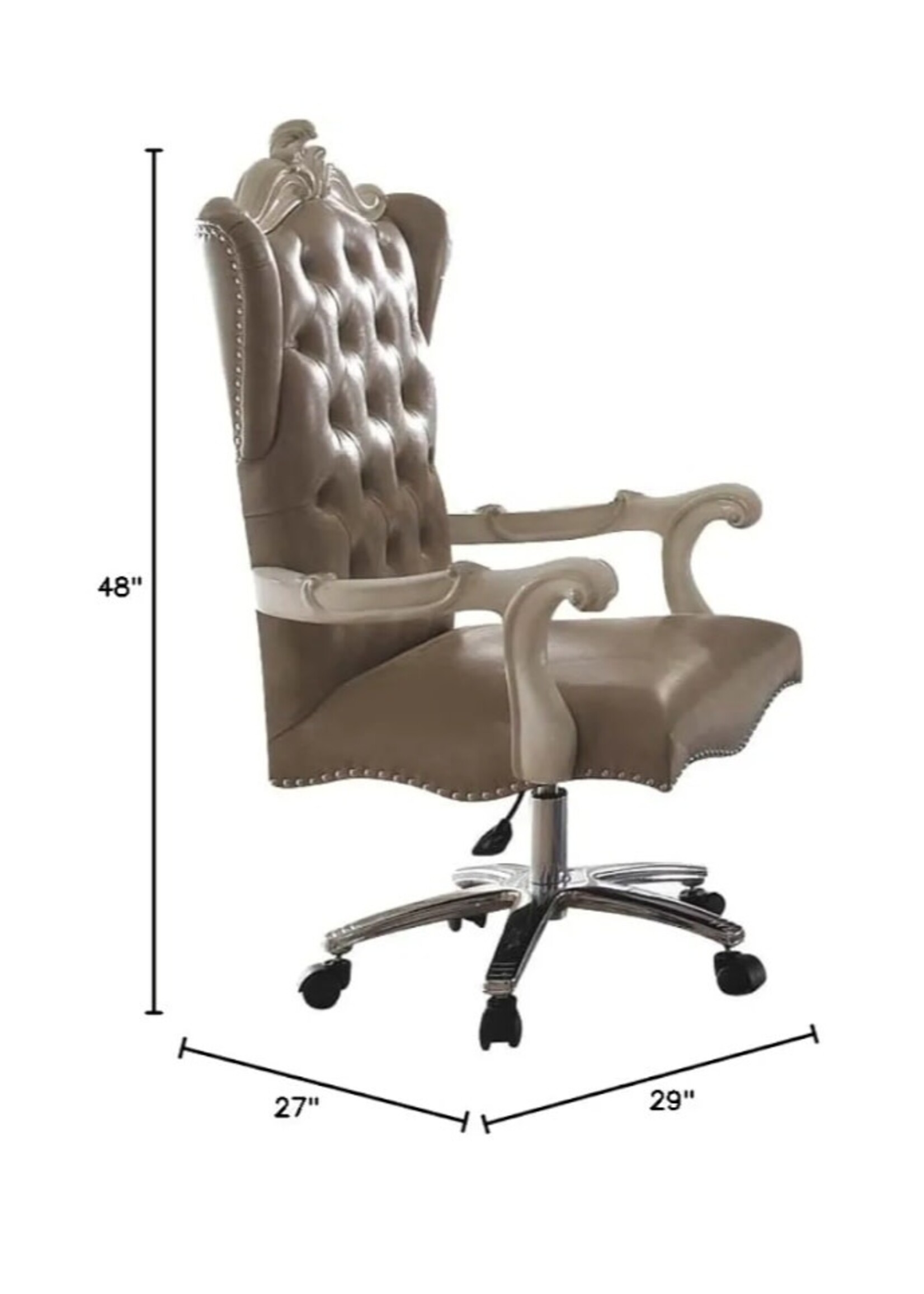 Acme Versailles Faux Leather Tufted Executive Chair in Cream and Bone White
