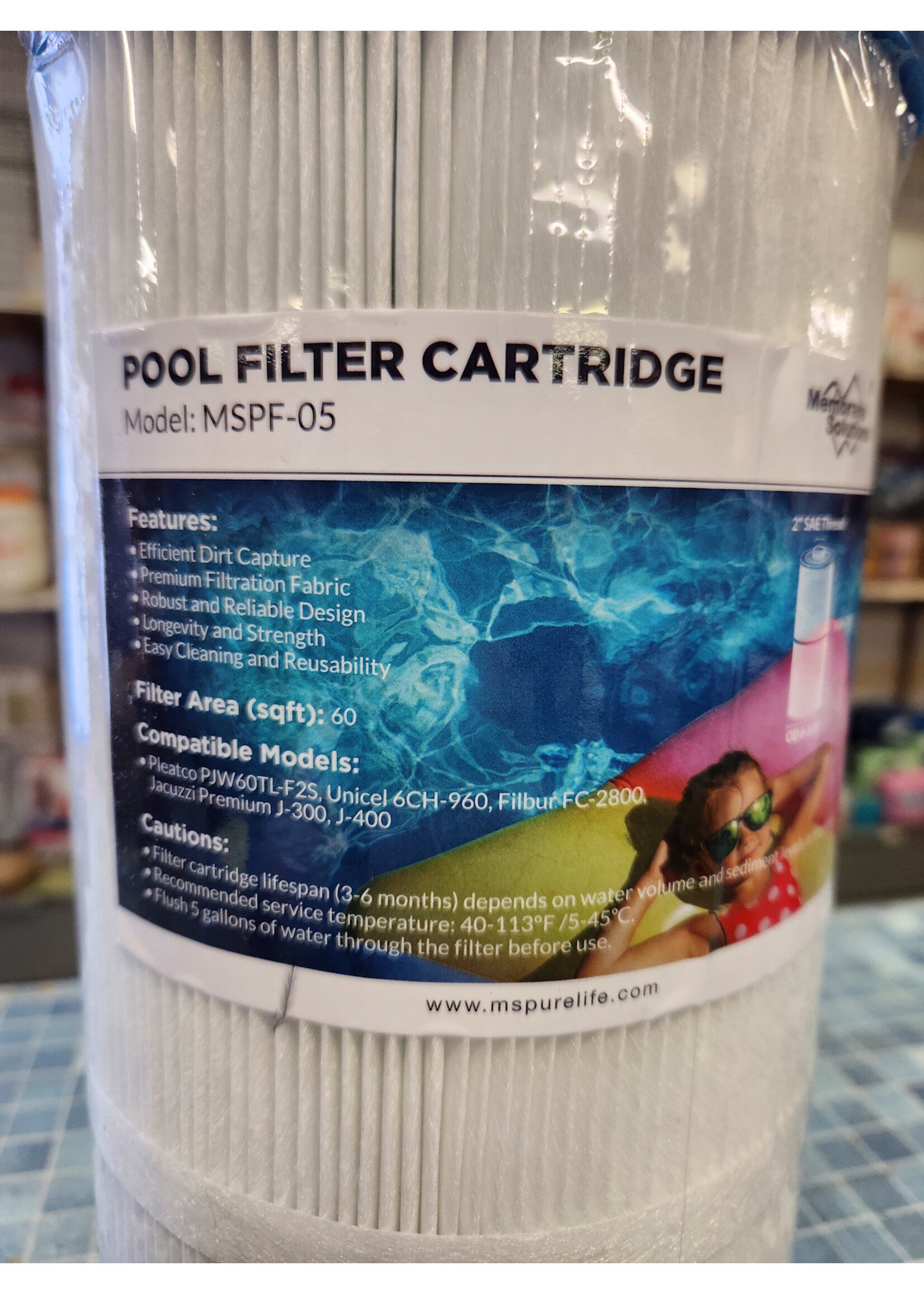 Membrane Solutions MSPF-05 Hot Tub Filter Replacement for Jacuzzi Filters J-300 J-400, Unicel 6CH-960, Pleatco PJW60TL-F2S, Filbur FC-2800, 60sqft Spa Filter Cartridge with Closed Handle