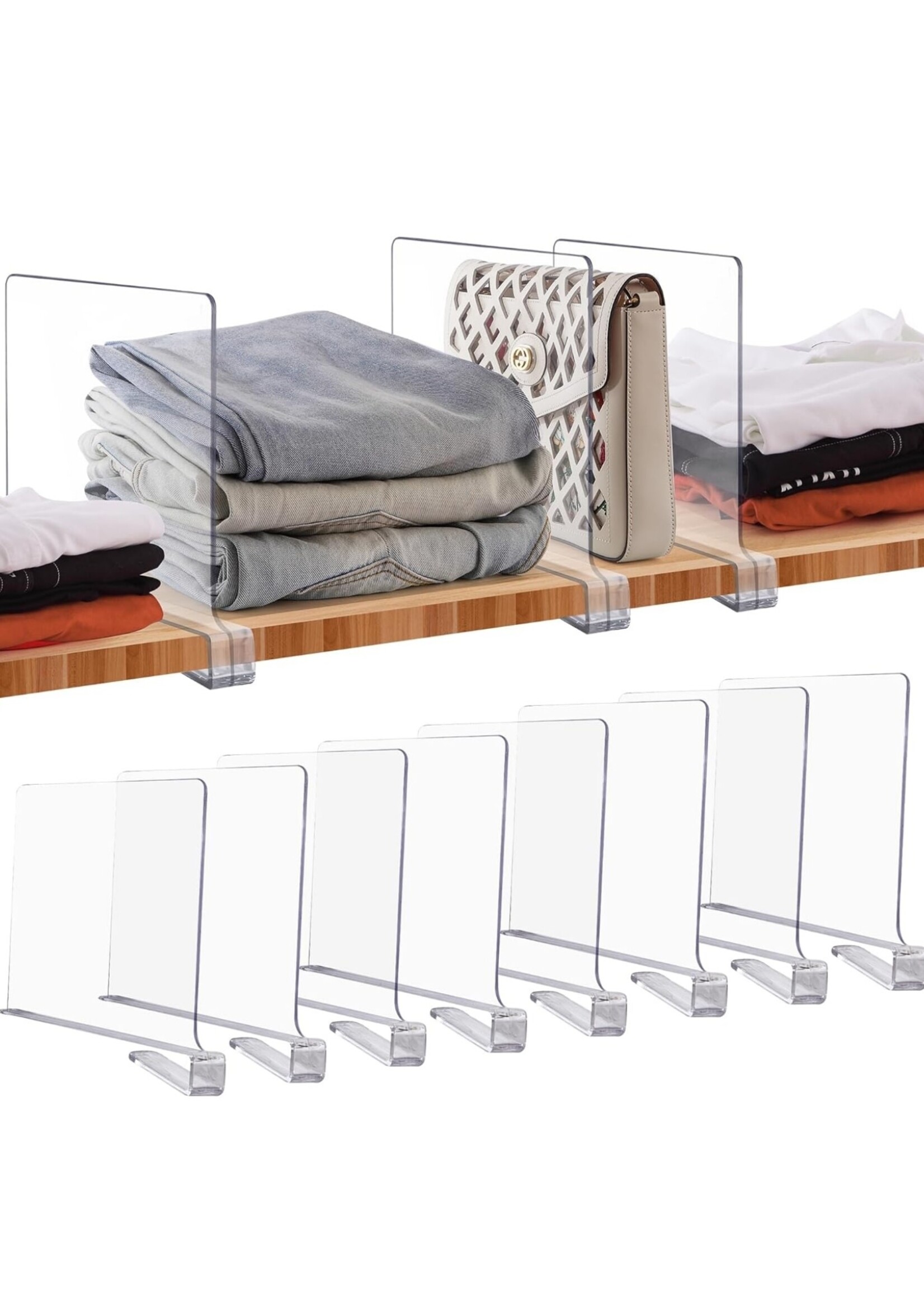 JOY DECOR 6 Pack Acrylic Clear Shelf Dividers for Closets Organizer and Storage Adjustable Vertical
