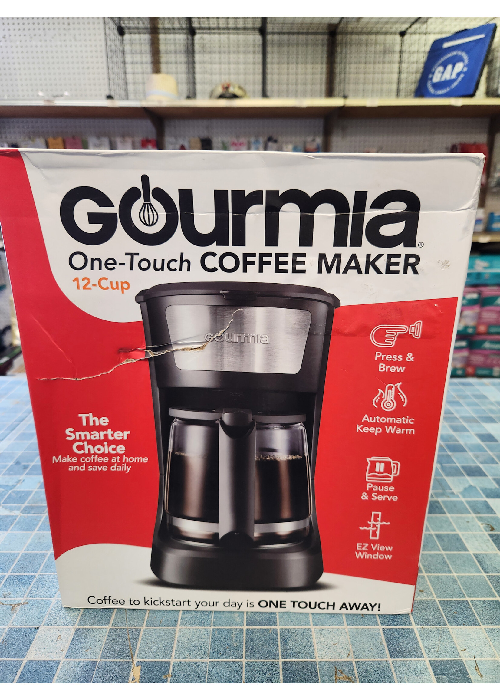 Gourmia 12 Cup One-Touch Switch Coffee Maker with Auto Keep Warm Black: Drip Coffee Machine, 900W, Basket Filter