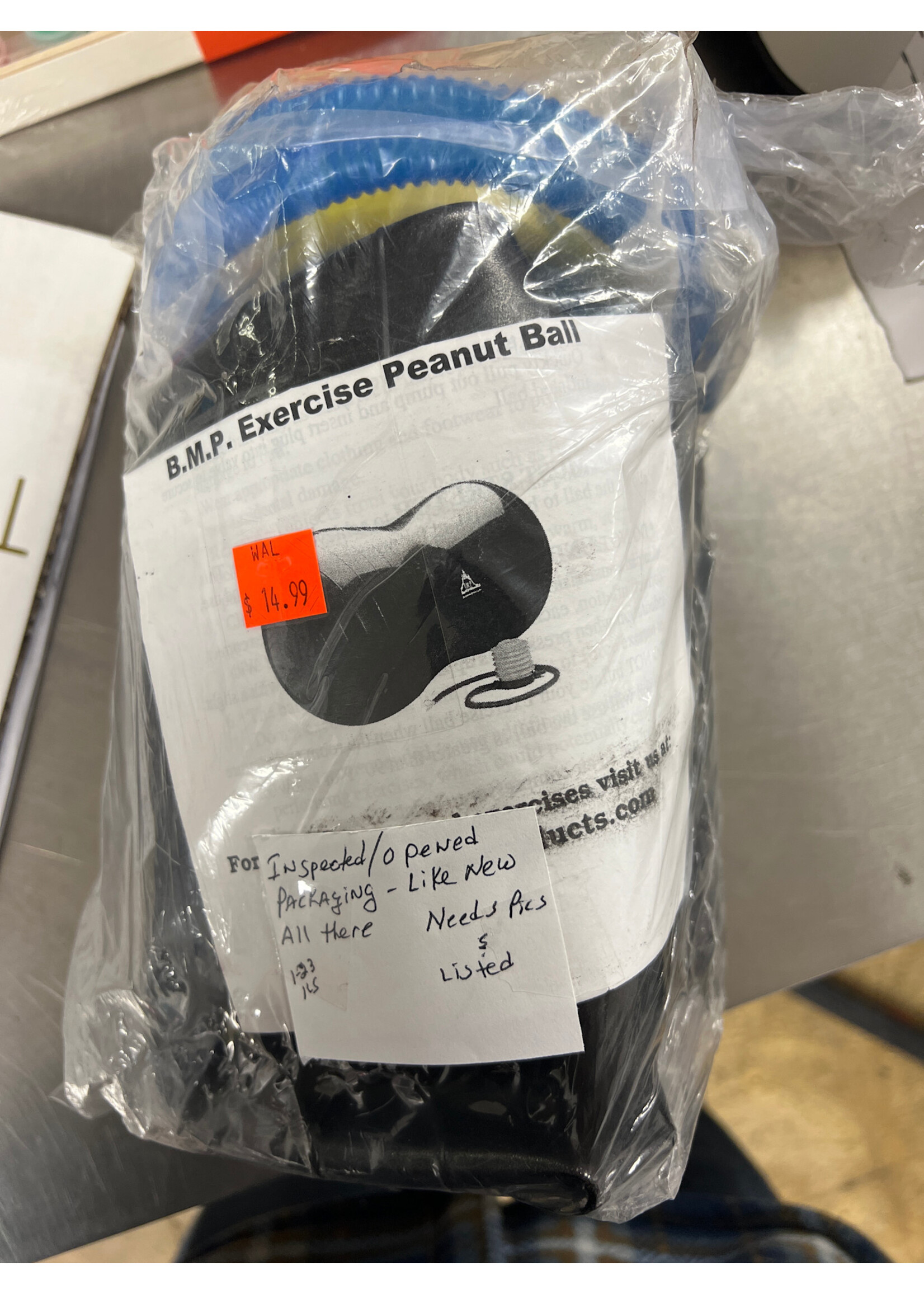 Open package- B.M.P.  Exercise Peanut Ball w/ pump black