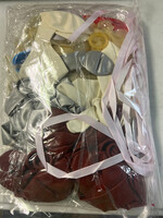 Pack of balloons mostly maroon, some white, gray