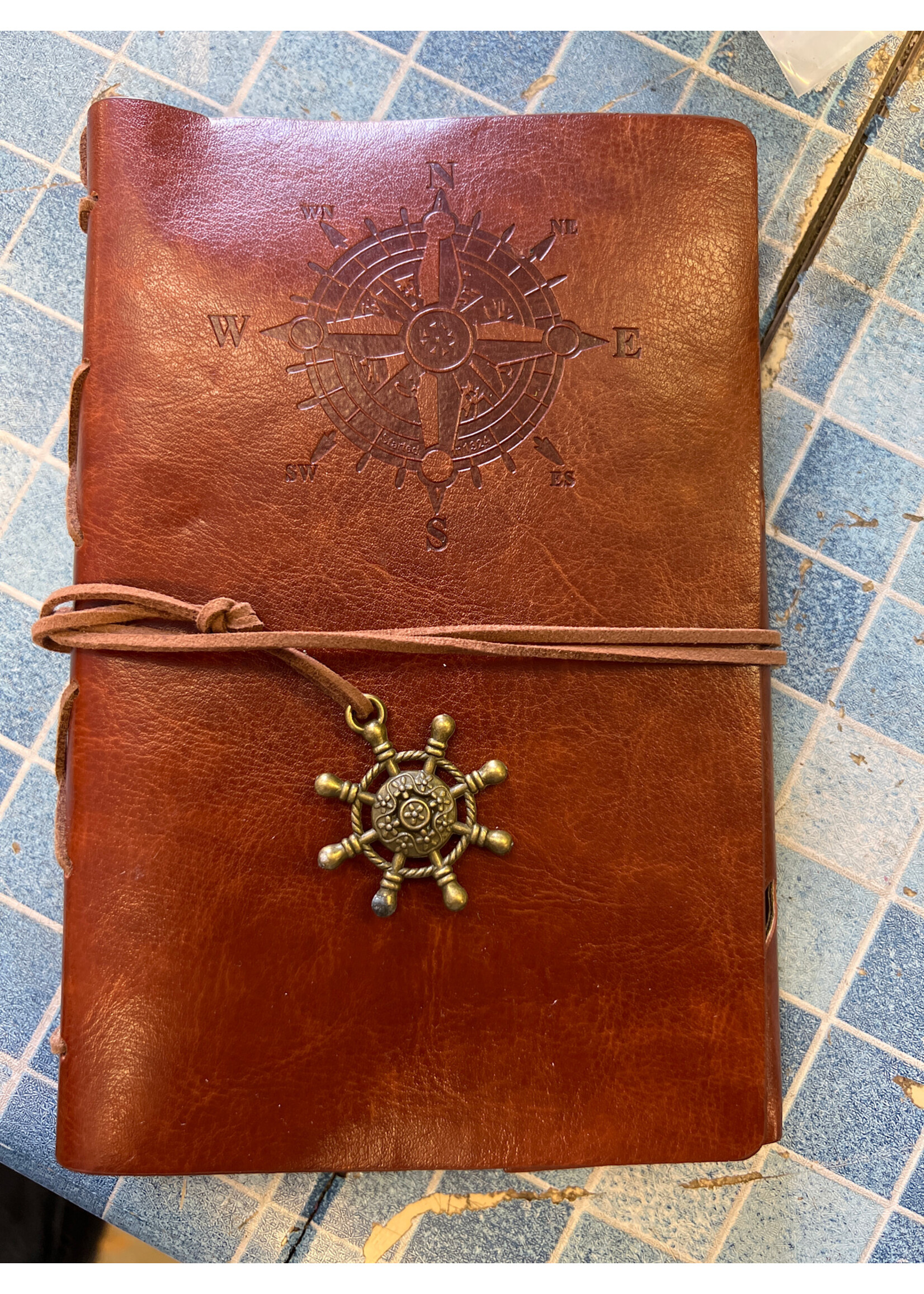 Leather Bound Notebook with compass and sailor bookmarks, Pirates