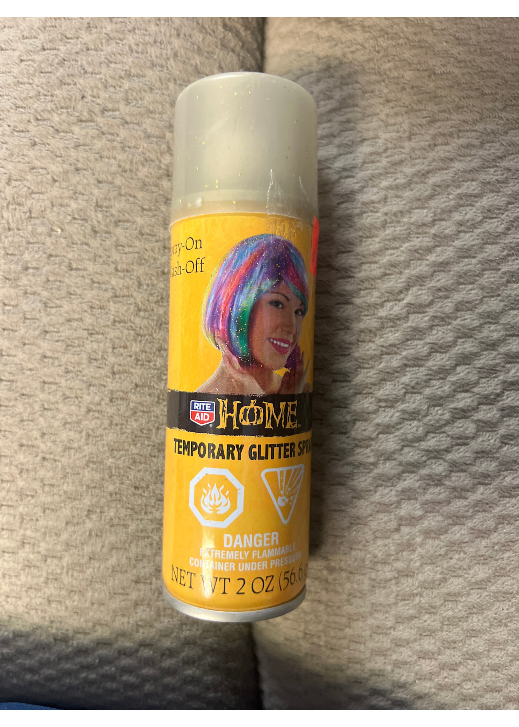 RiteAid @ home temporary glitter spray- gold glitter 2oz spray on wash off