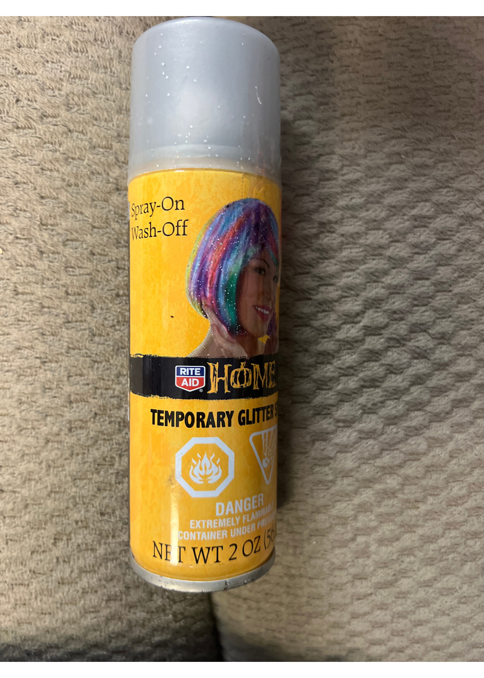 RiteAid @ home temporary glitter spray- silver glitter 2oz spray on wash off
