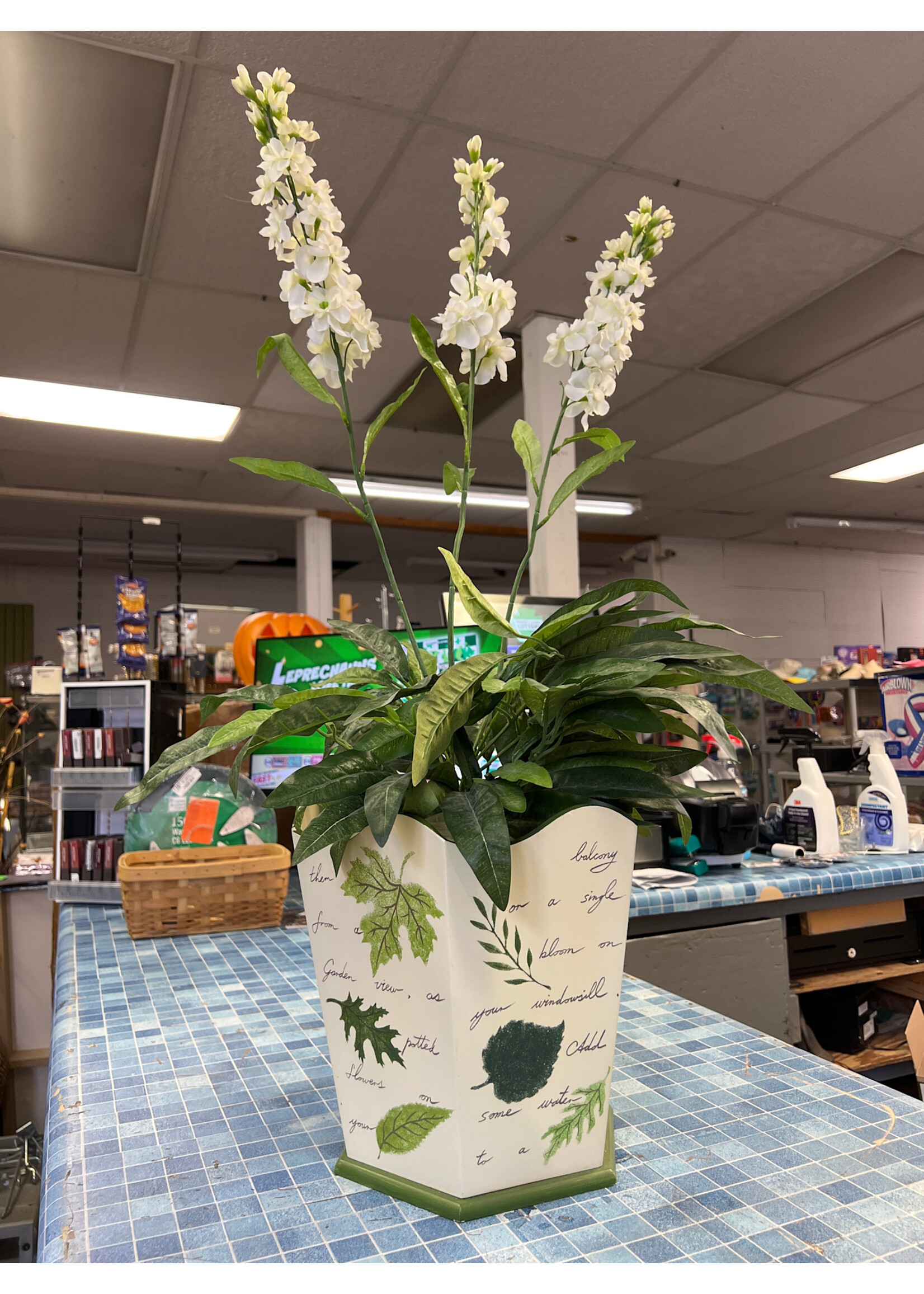 Indoor Faux Potted Plant white flowers 32" height Home Interiors