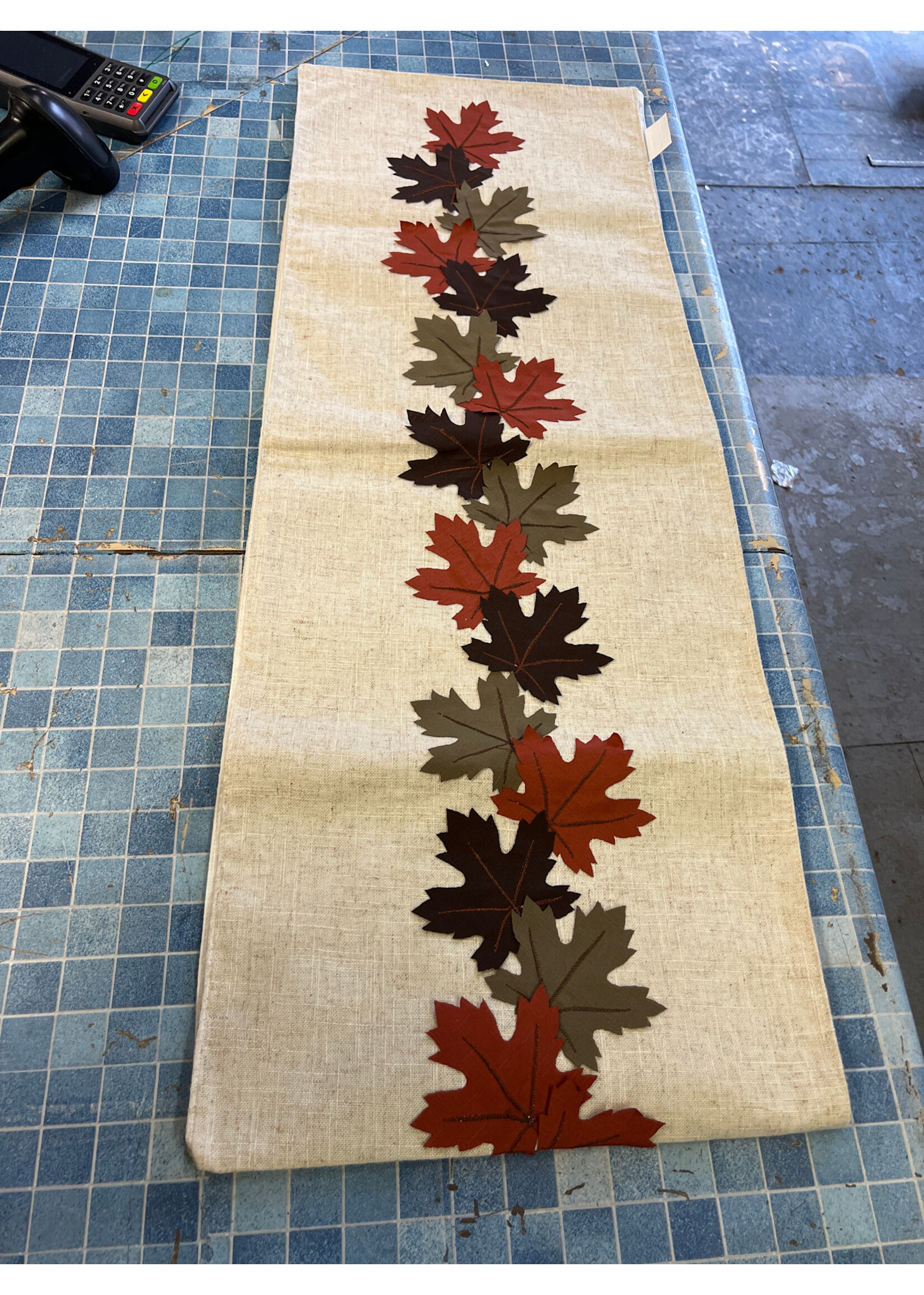 Fall Table Runner w/ maple leafs 70”x13”