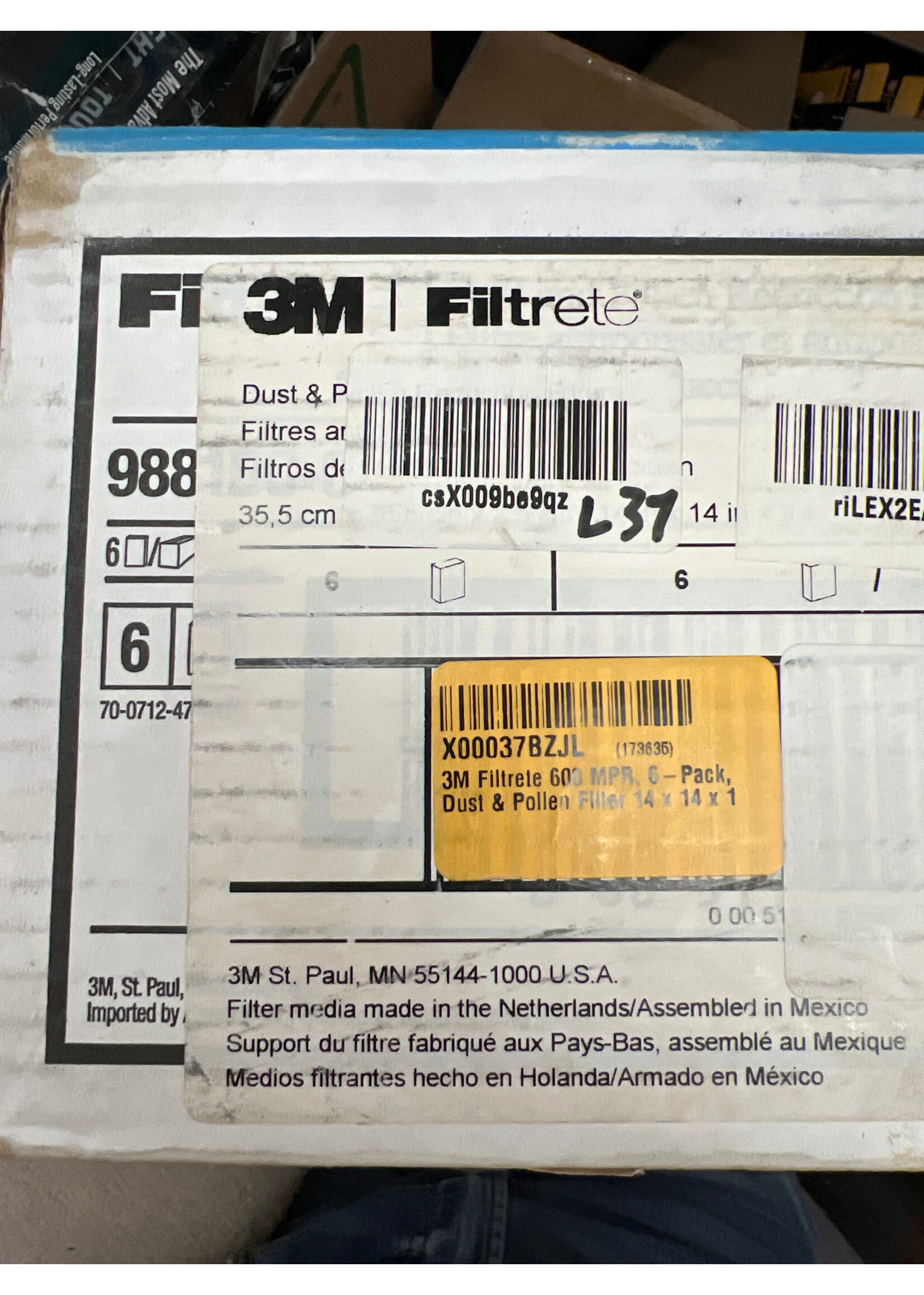 3M New in box- Filtrete 6ct 14x14x1 High Air Flow Filter by 3M 600 MPR Dust & Pollen Filter