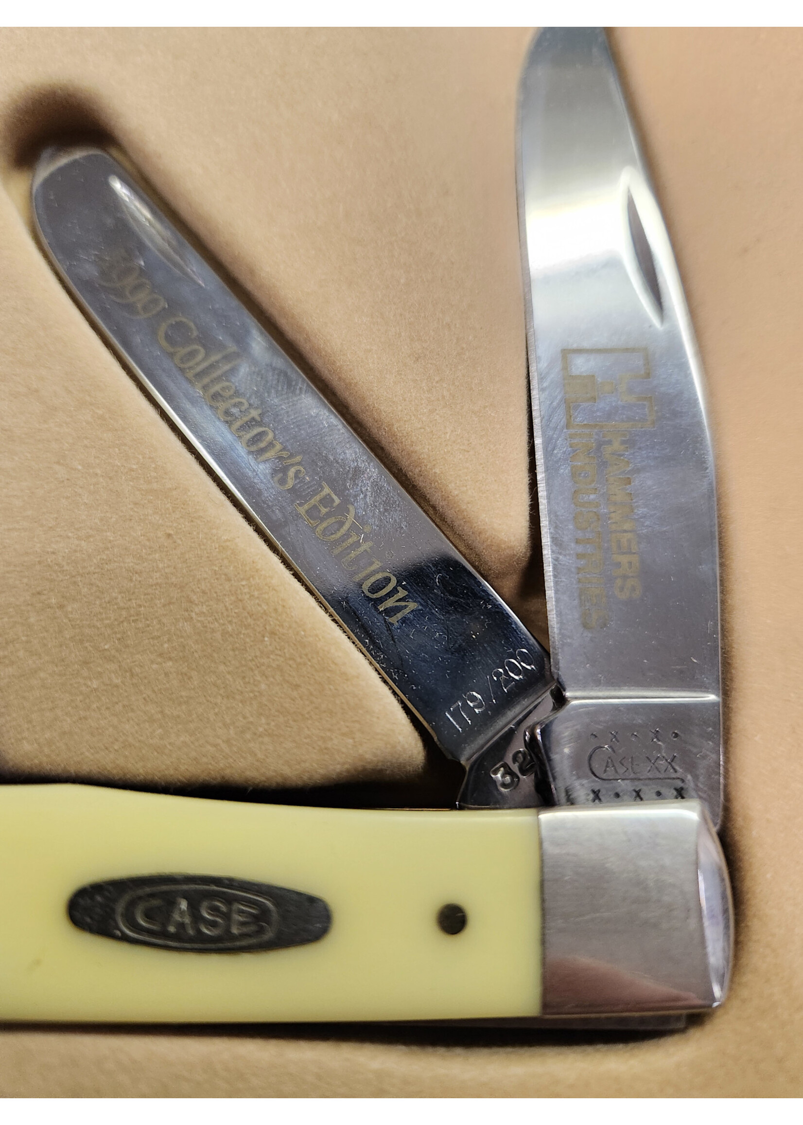 Case & Sons Pocket Knife Set Yellow Synthetic Smooth Trapper (3254 CS) 4 1/8" (Knife, Stone, Sheath)