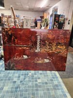 Vintage Asian Lacquer Painting Panel 24x16 Lacquerware