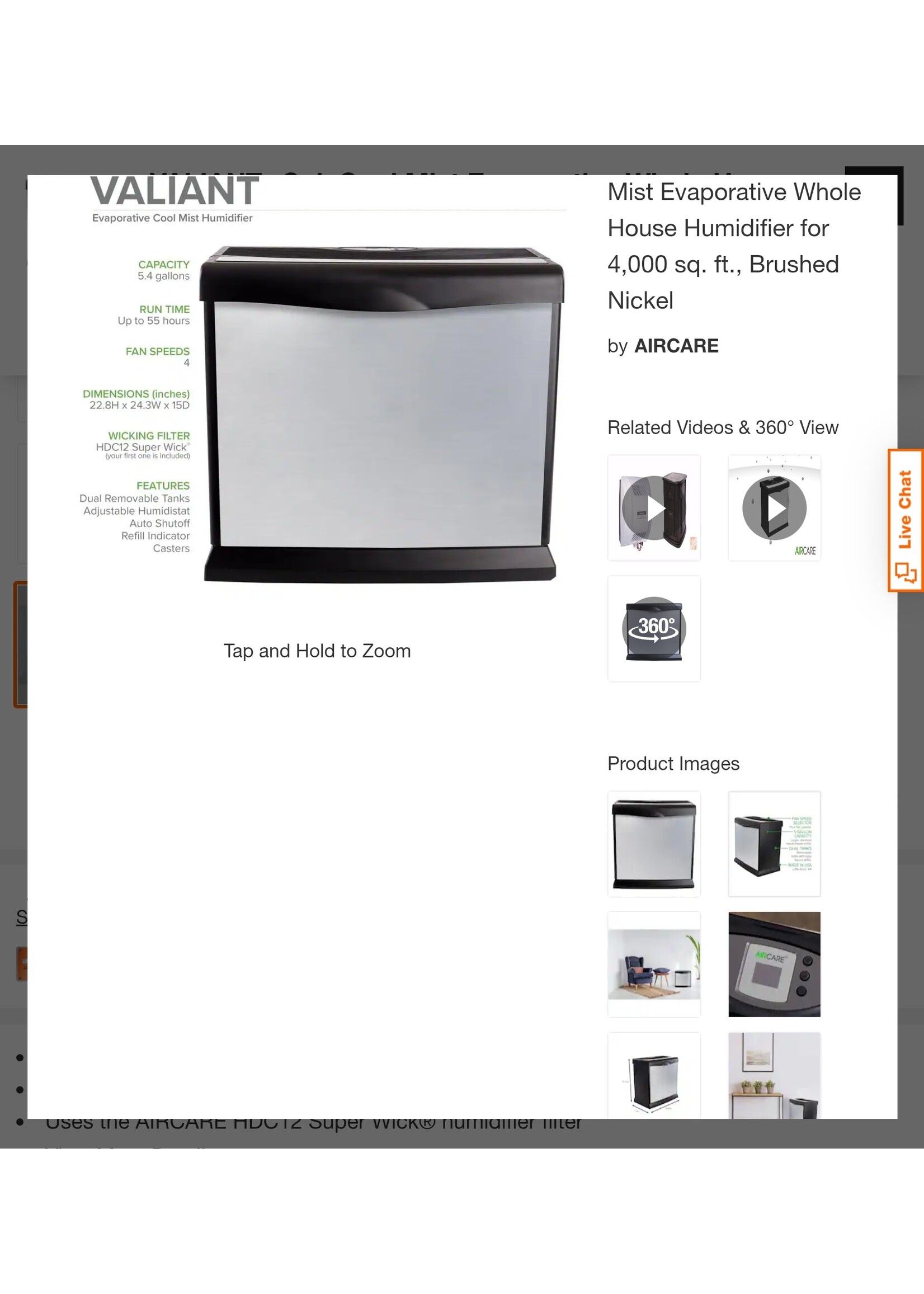 Essick AirCare VALIANT -Gal. Cool Mist Evaporative Whole House Humidifier for 4,000 sq. ft., Brushed Nickel
