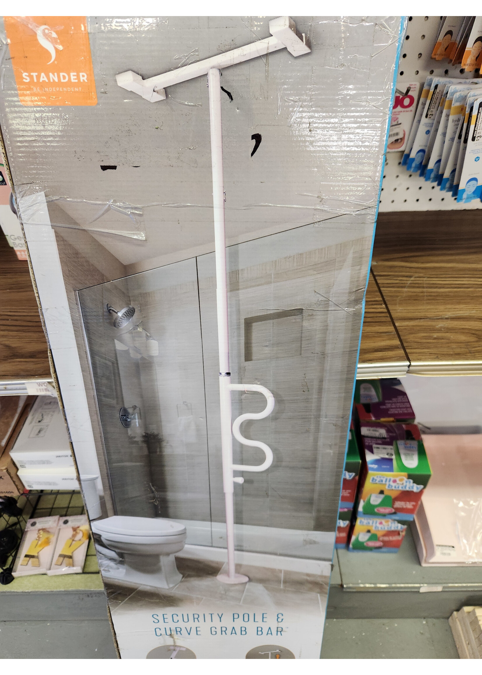 Stander Security Pole and Curve Grab Bar - Iceberg White