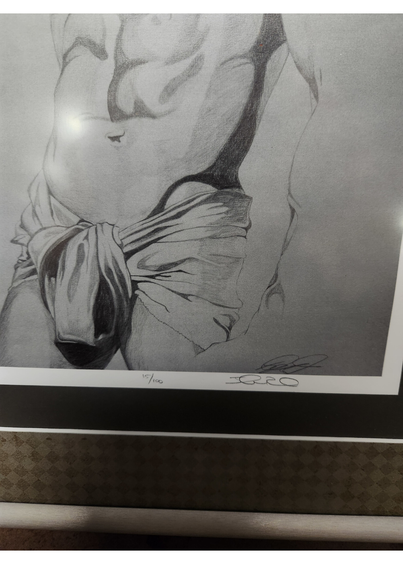 39.5x19 Framed Male Torso Sketch Triptych - Classical Anatomy Art, Charcoal/Pencil Drawing, Modern Wall Decor