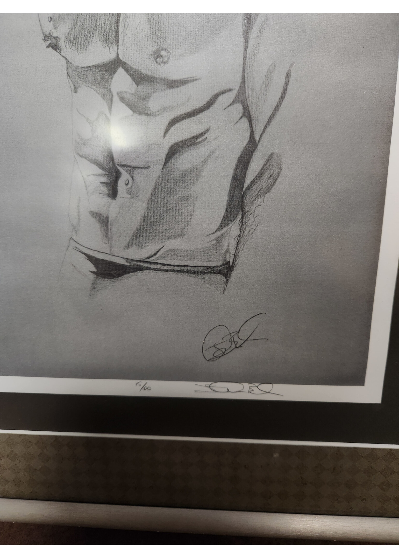 39.5x19 Framed Male Torso Sketch Triptych - Classical Anatomy Art, Charcoal/Pencil Drawing, Modern Wall Decor