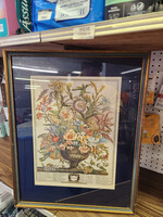 22.5x18 Vintage 60s September Kensington Flowers Art Print Framed Antique Botanical