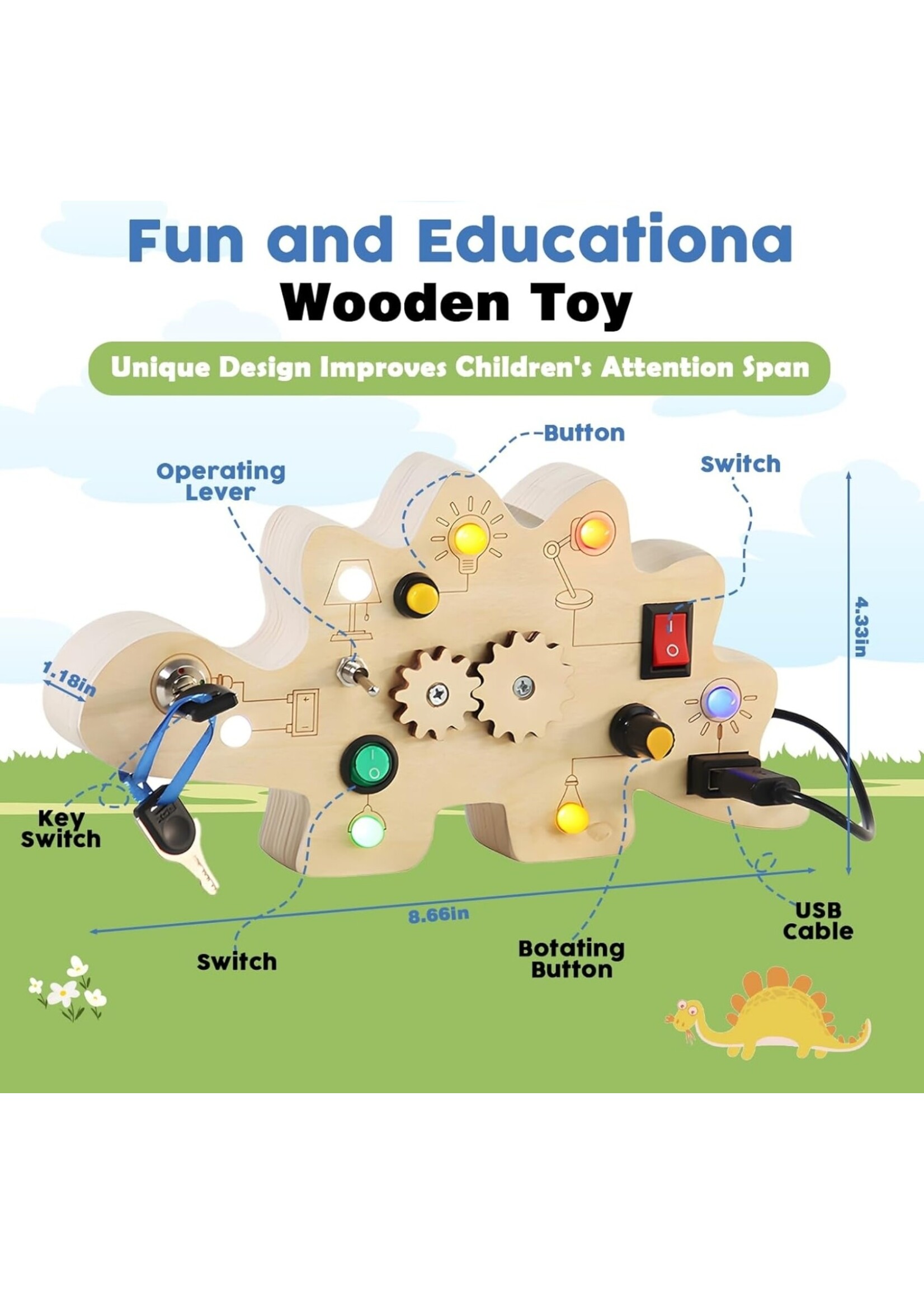 *Switch Loose YunHe XinQiao Wooden Busy Board With Led Light Switch Toys for Toddlers,Sensory Board Toy,Baby Activity Button Toy Light Switch